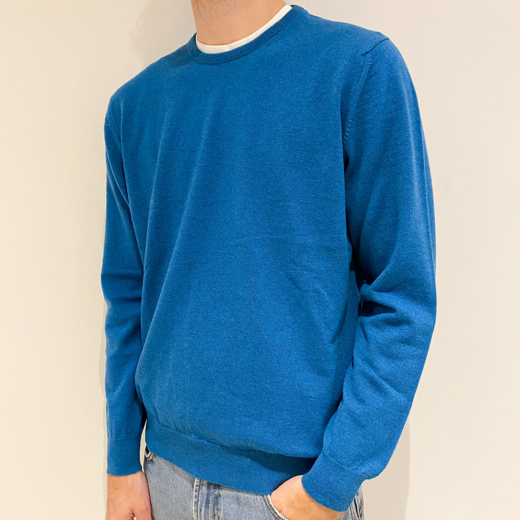 Men’s Brand New Scottish Teal Blue Cashmere Crew Neck Jumper Large