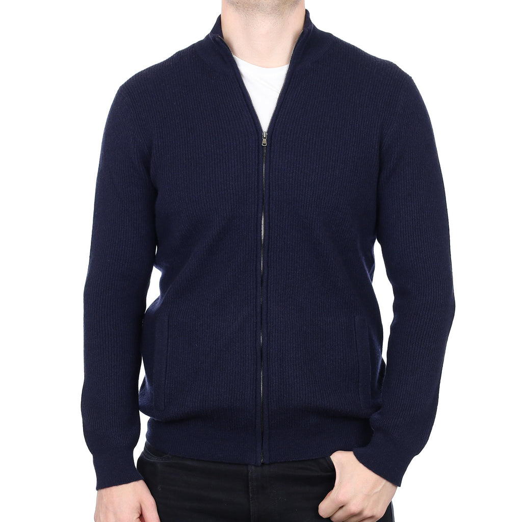 Men’s Brand New Scottish Navy Cashmere Zip Up Turtle Neck Cardigan XL