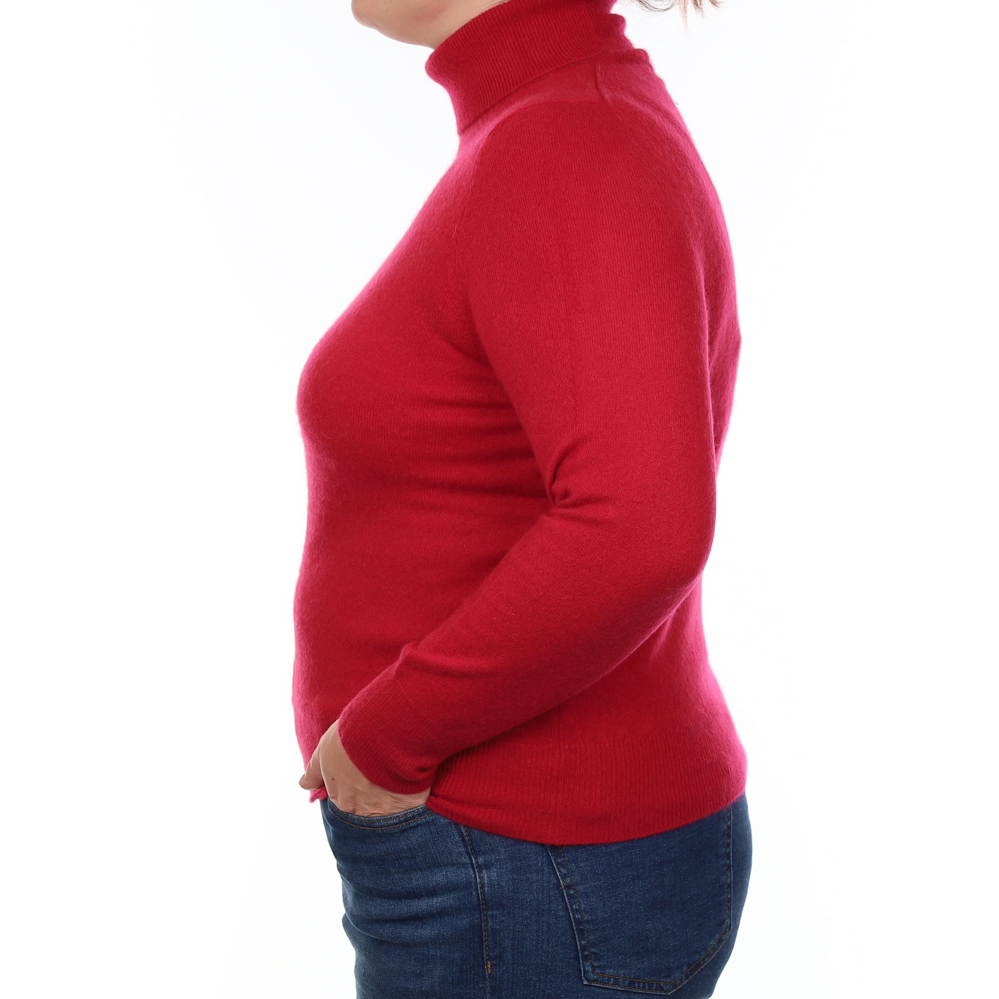 Cherry Red Cashmere Polo Neck Jumper Large
