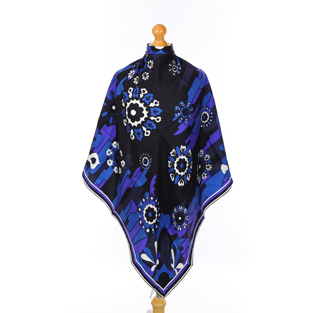 Brand New Emilio Pucci Blue Abstract Floral Silk Scarf