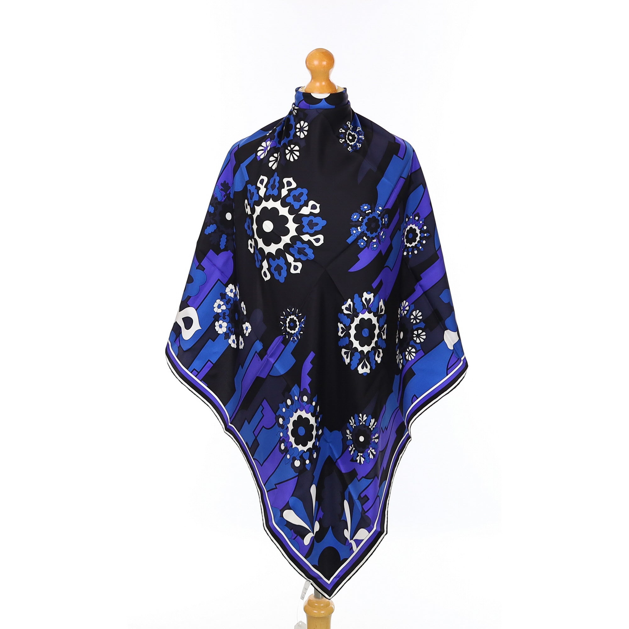 Brand New Emilio Pucci Blue Abstract Floral Silk Scarf