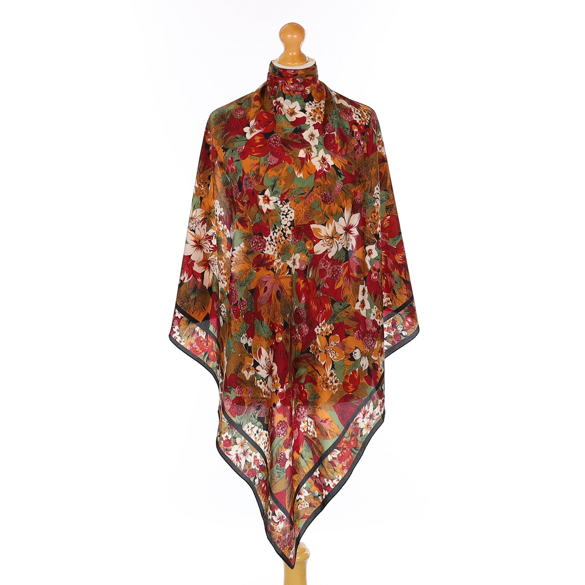 1980’s Red Floral Vintage Silk Scarf