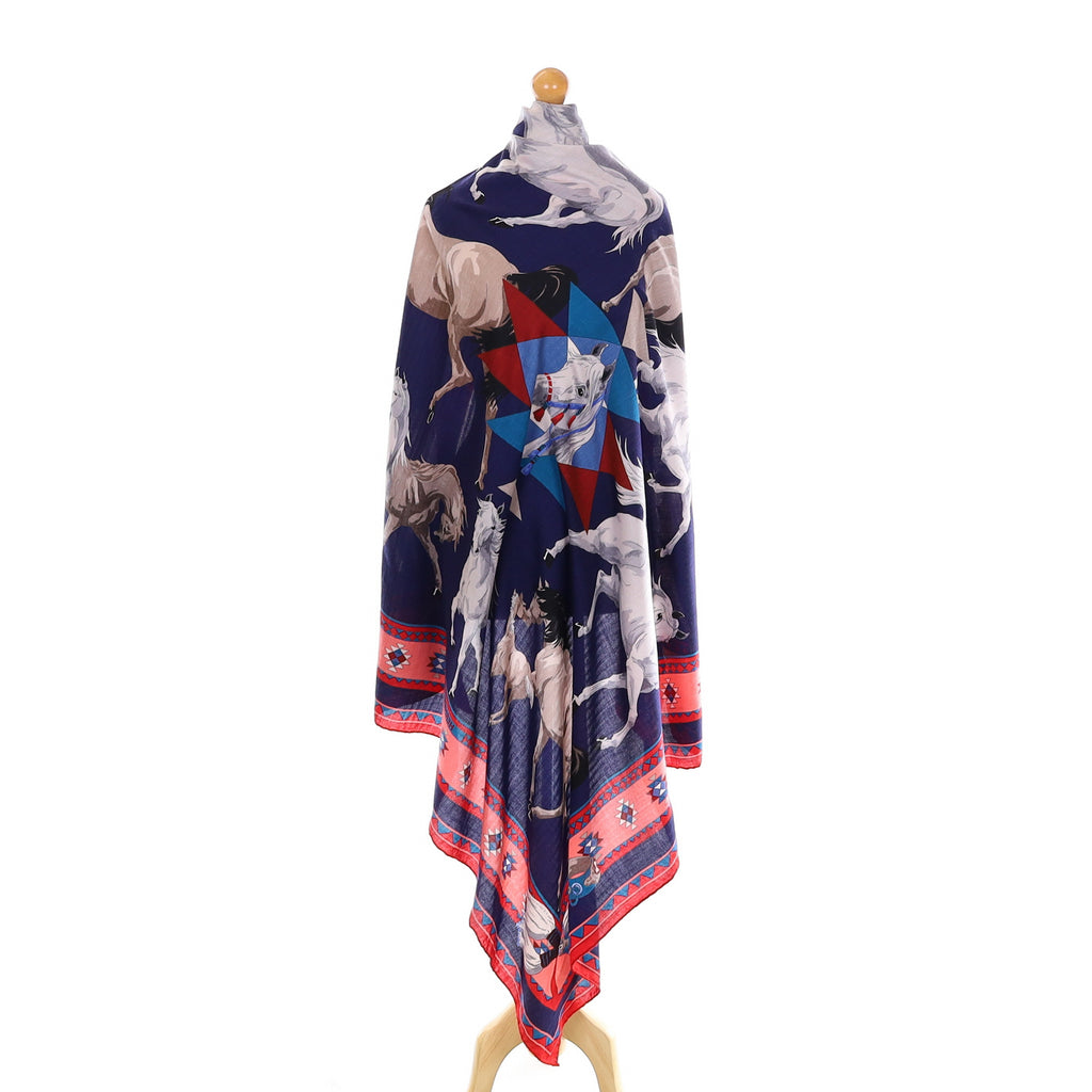 Hermès Les Chevaux Qataris 140 Cashmere and Silk Shawl