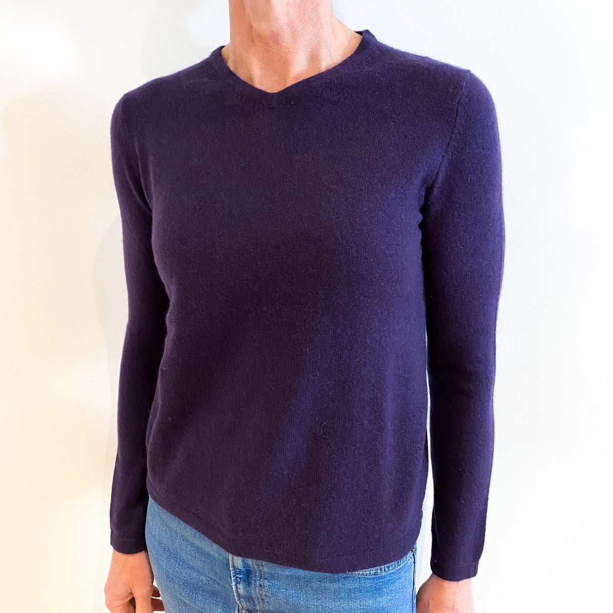 Deep Purple Cashmere V Neck Jumper Small