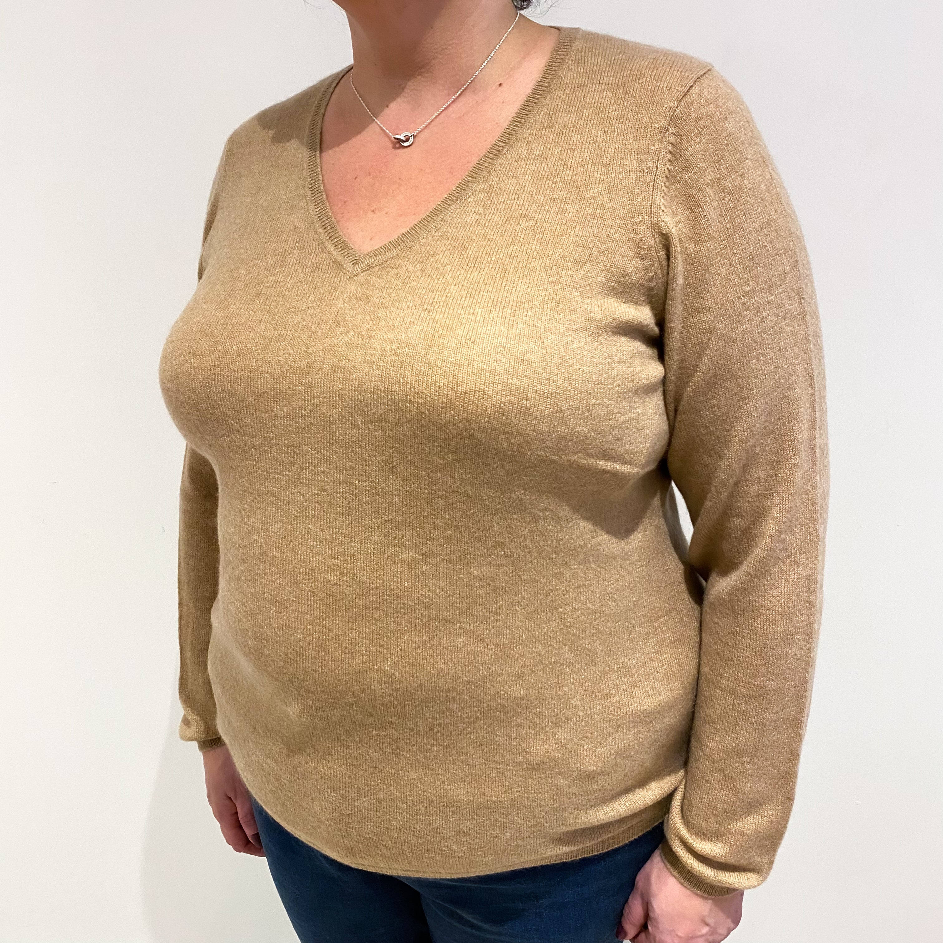 Caramel Brown Cashmere V Neck Jumper Extra Large