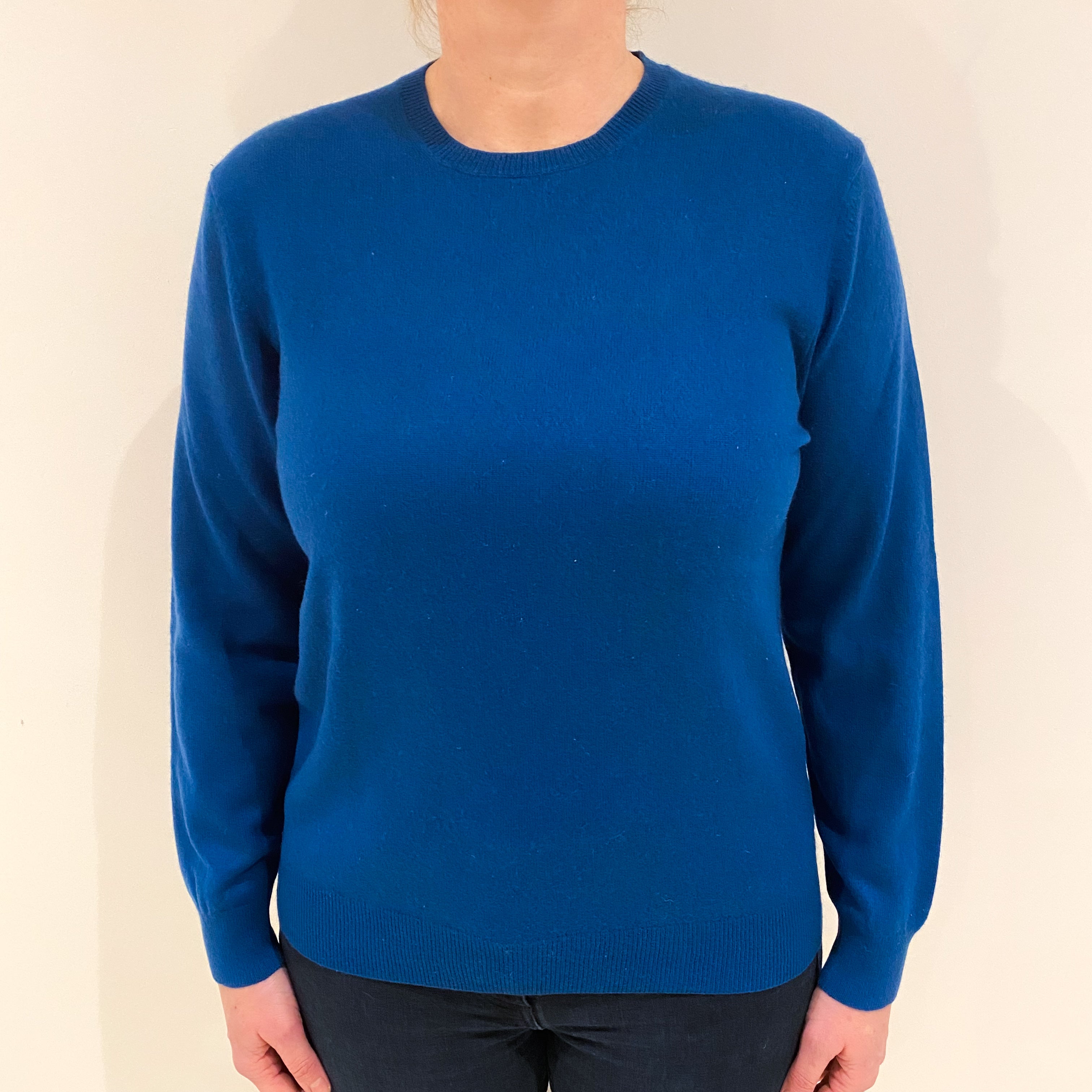 Peacock Blue Cashmere Crew Neck Jumper Large