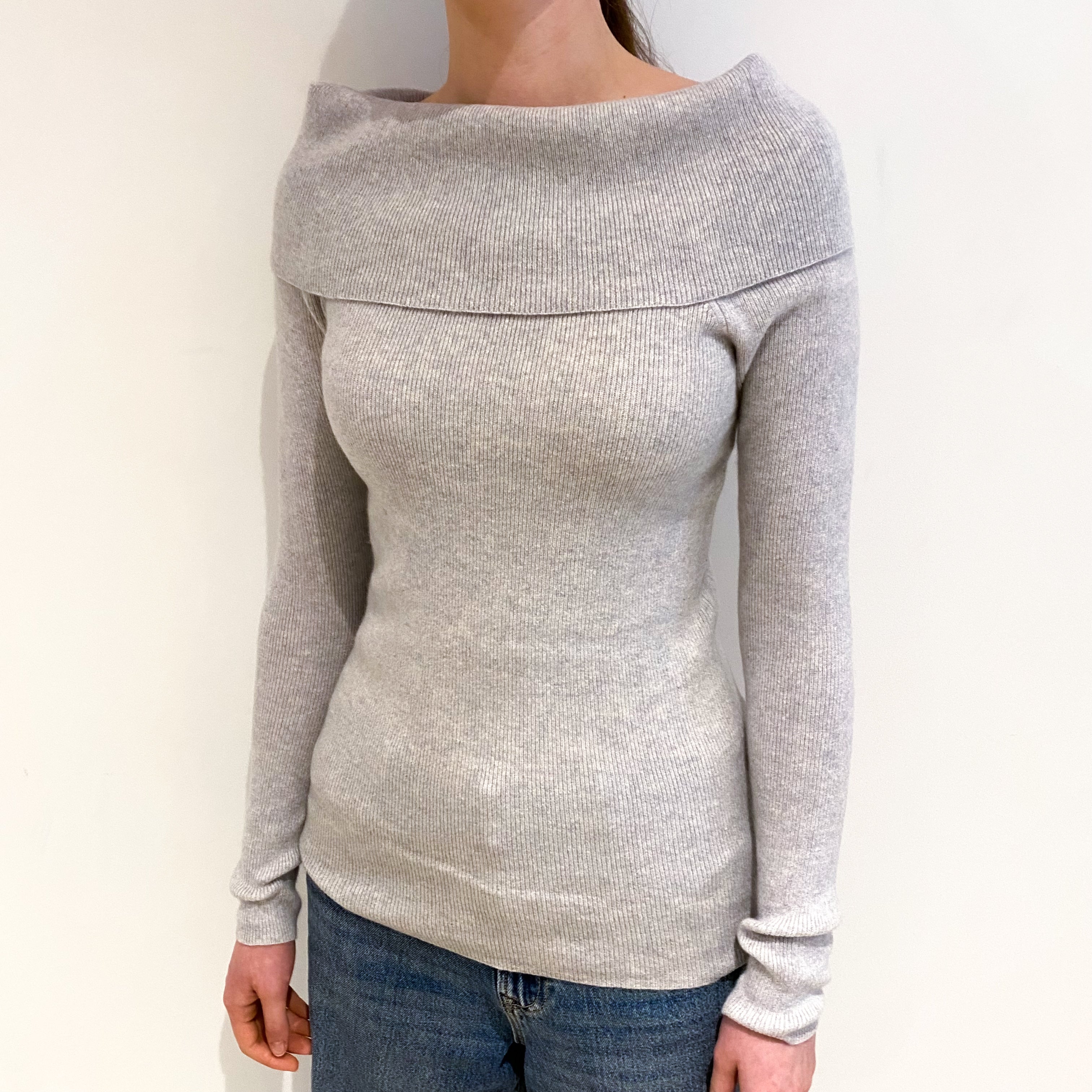 Frost Grey Cashmere Off Shoulder Jumper Extra Small