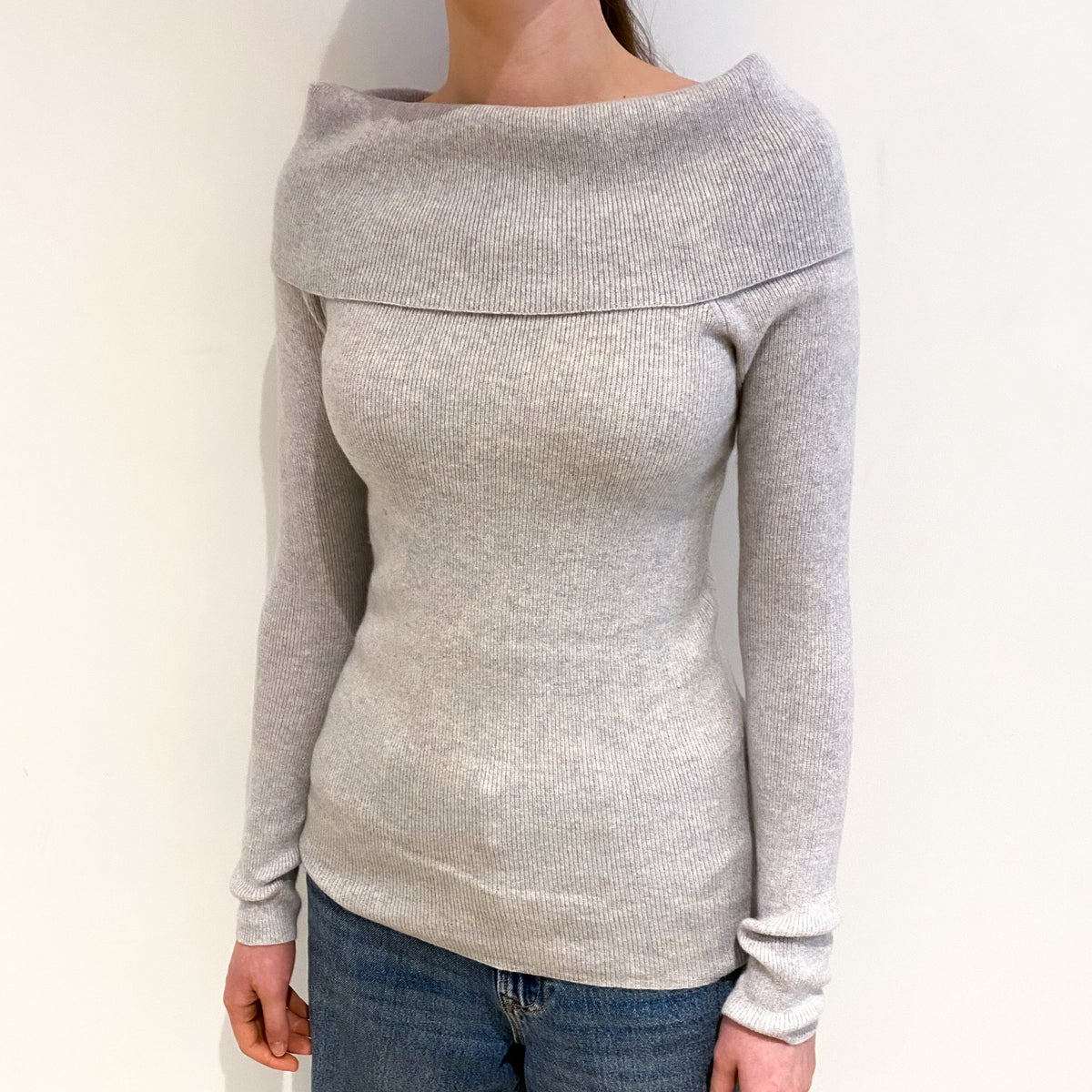 Frost Grey Cashmere Off Shoulder Jumper Extra Small