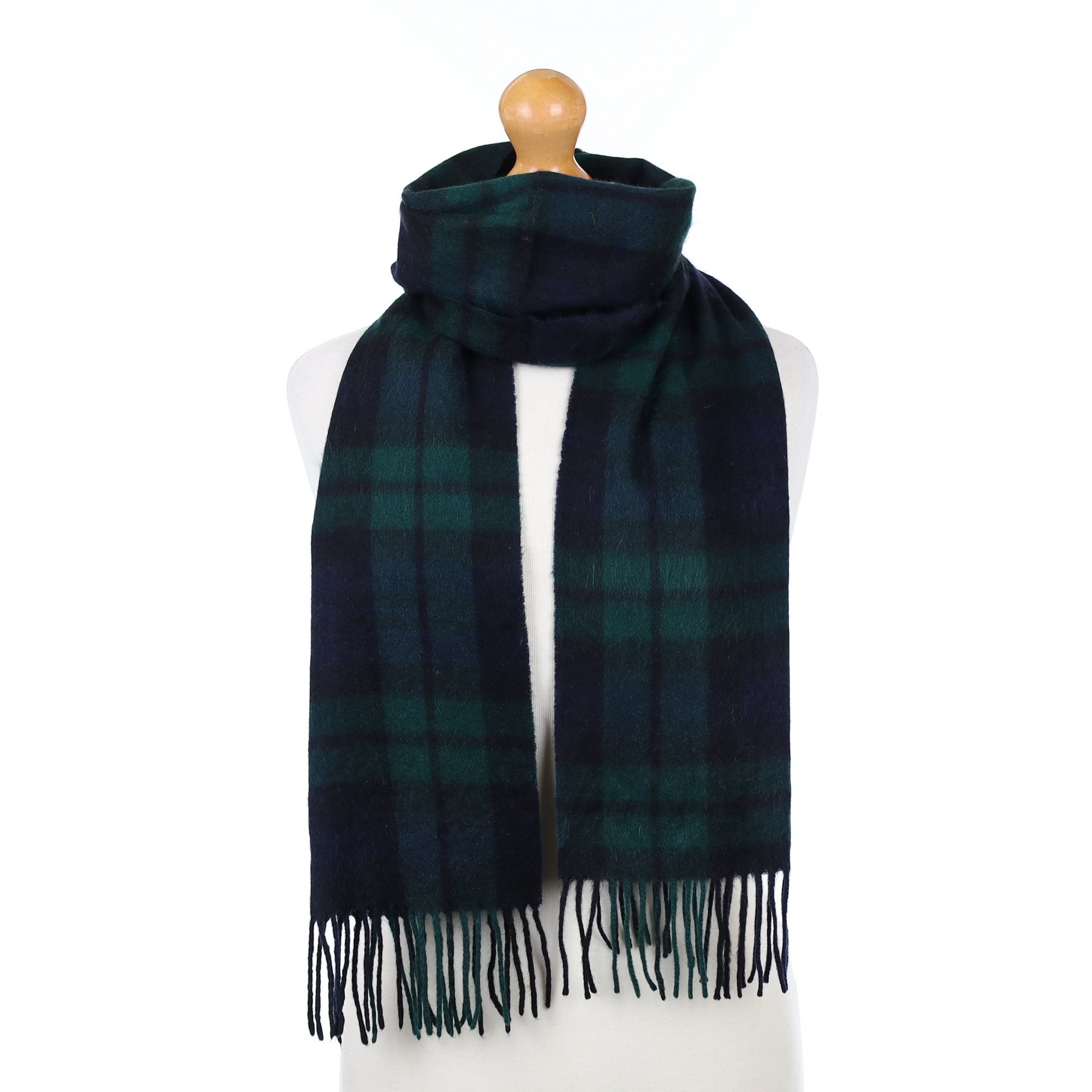 Bottle Green and Navy Checked Cashmere Woven Scarf