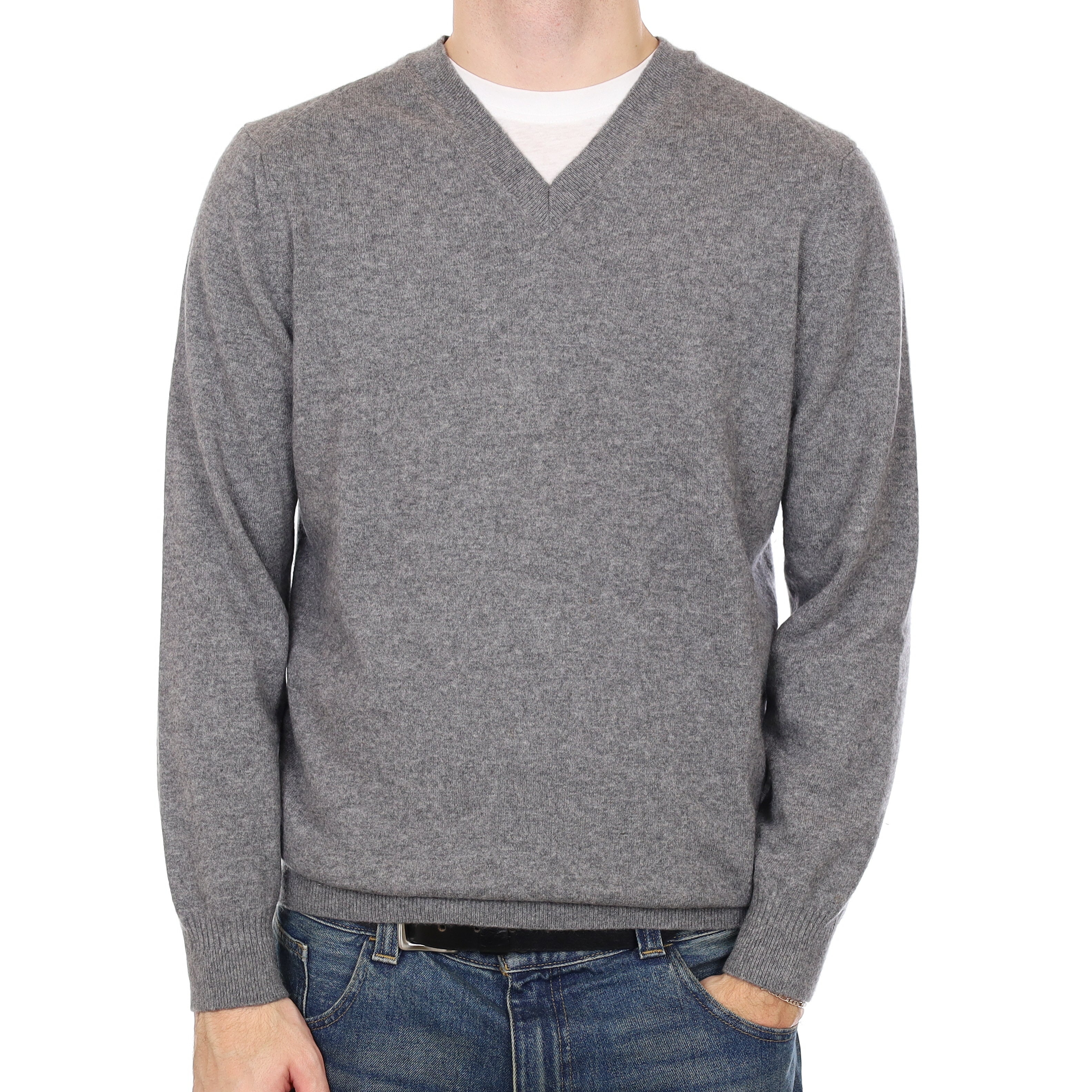 Men’s Slate Grey Cashmere V Neck Jumper Large