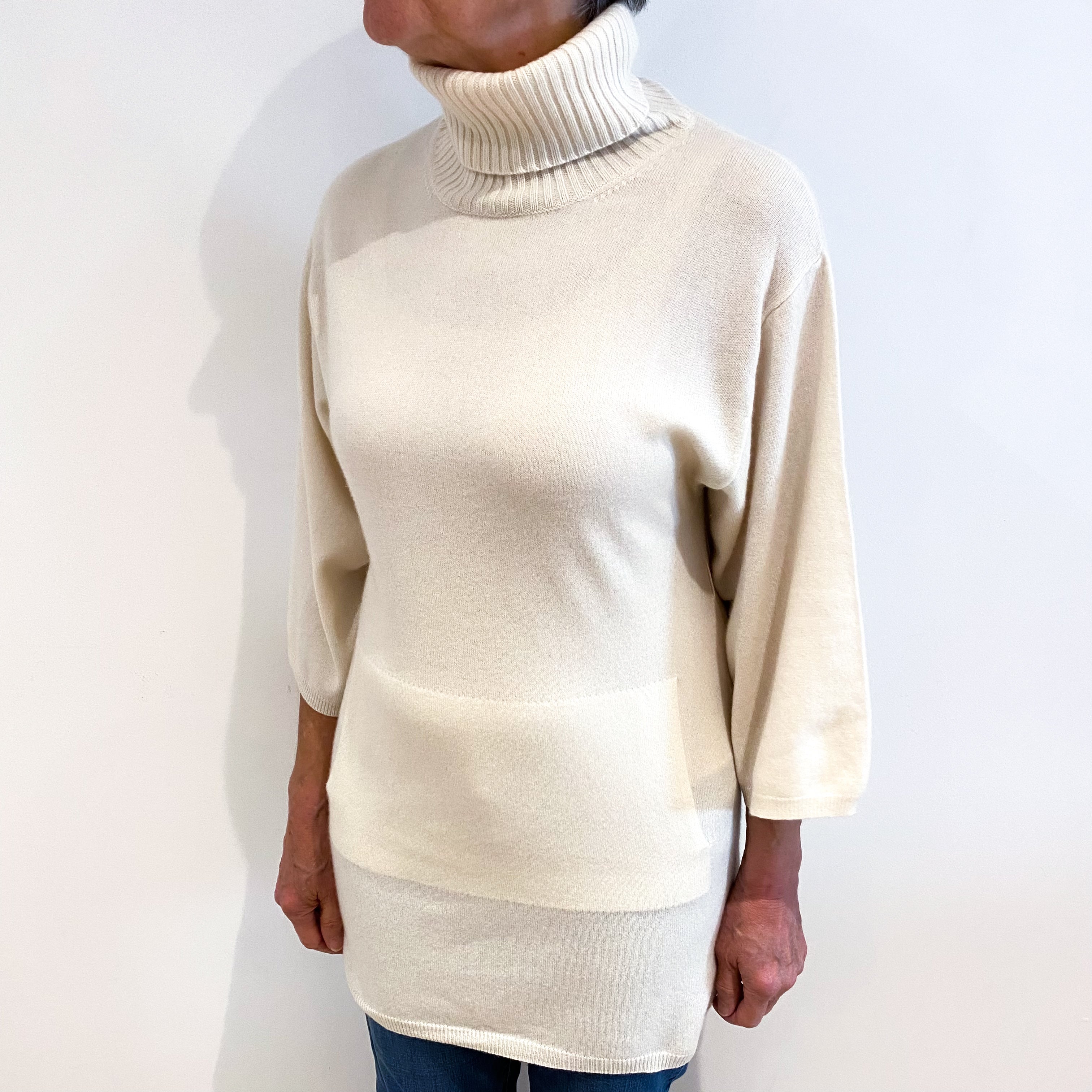Ivory Polo Neck Tunic Style Jumper Medium