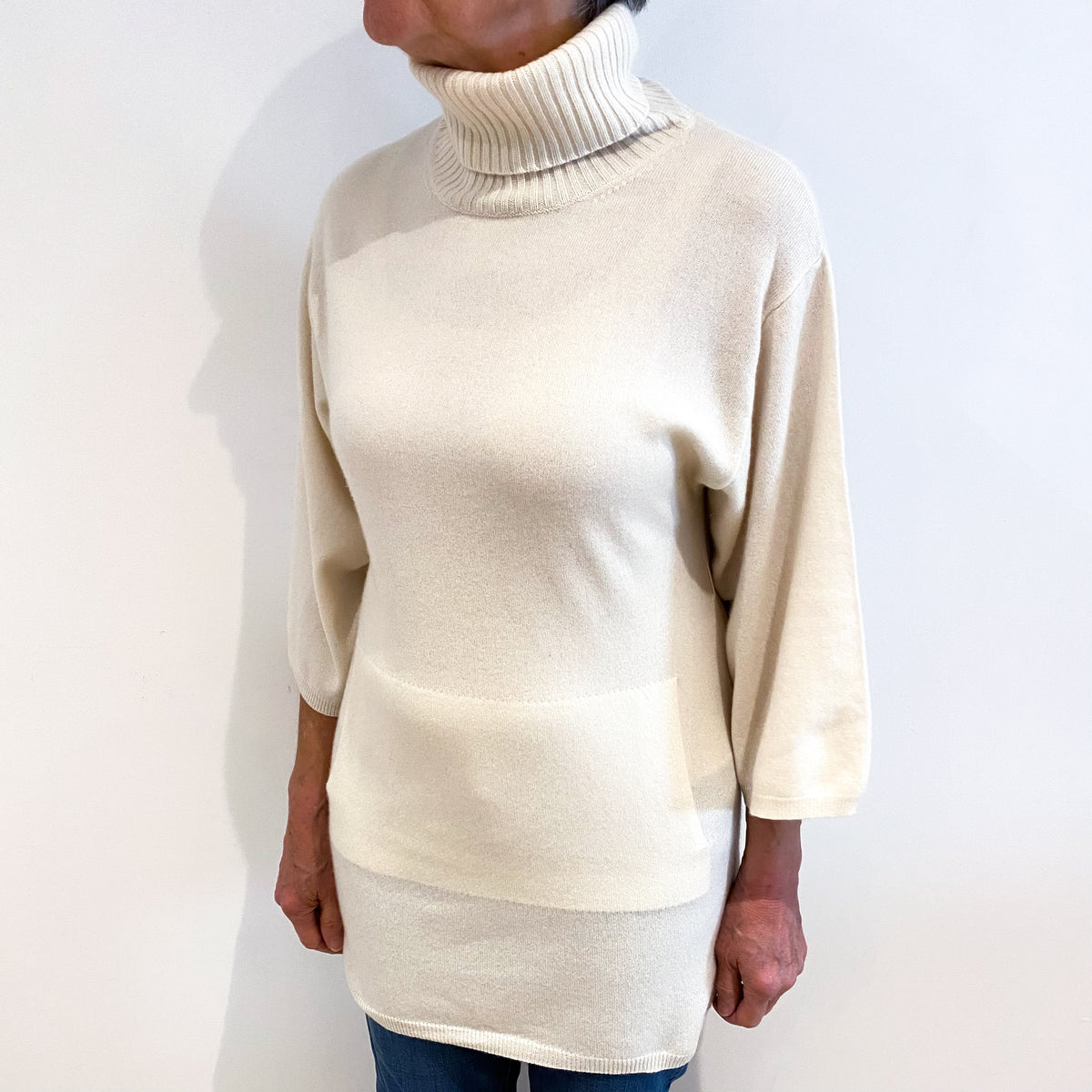 Ivory Polo Neck Tunic Style Jumper Medium
