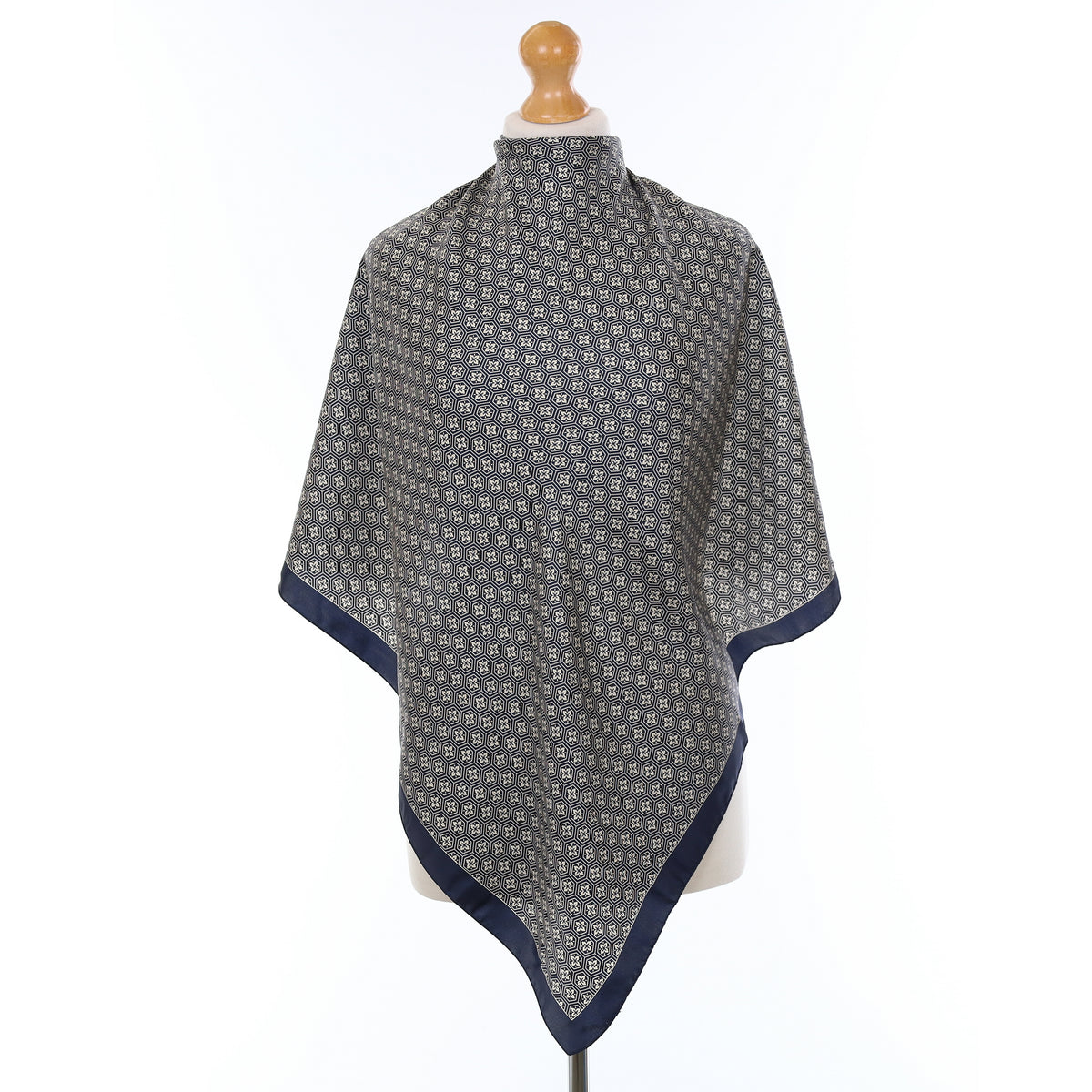 Navy Geometric Silk Scarf