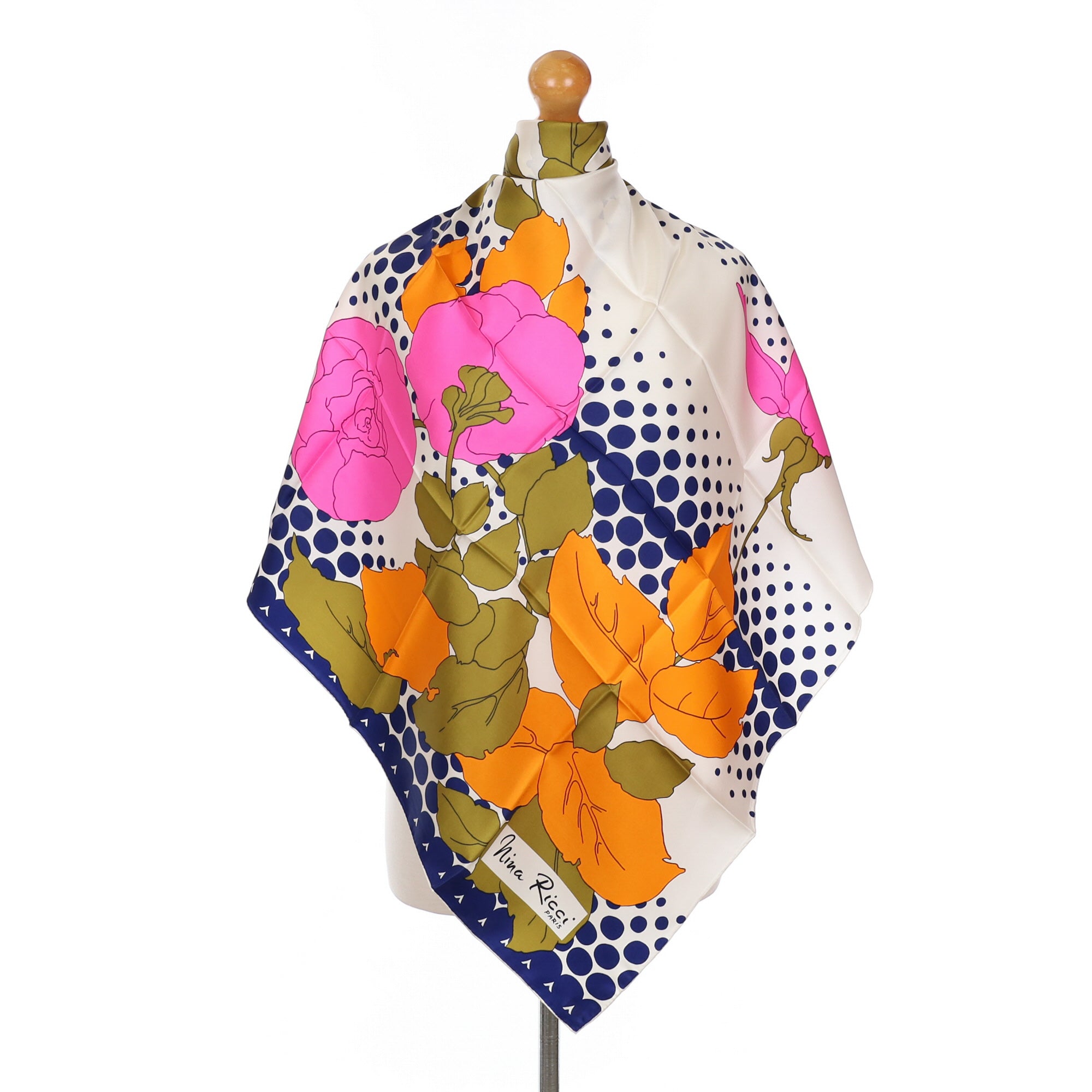 Nina Ricci Abstract Floral Designer Vintage Silk Scarf