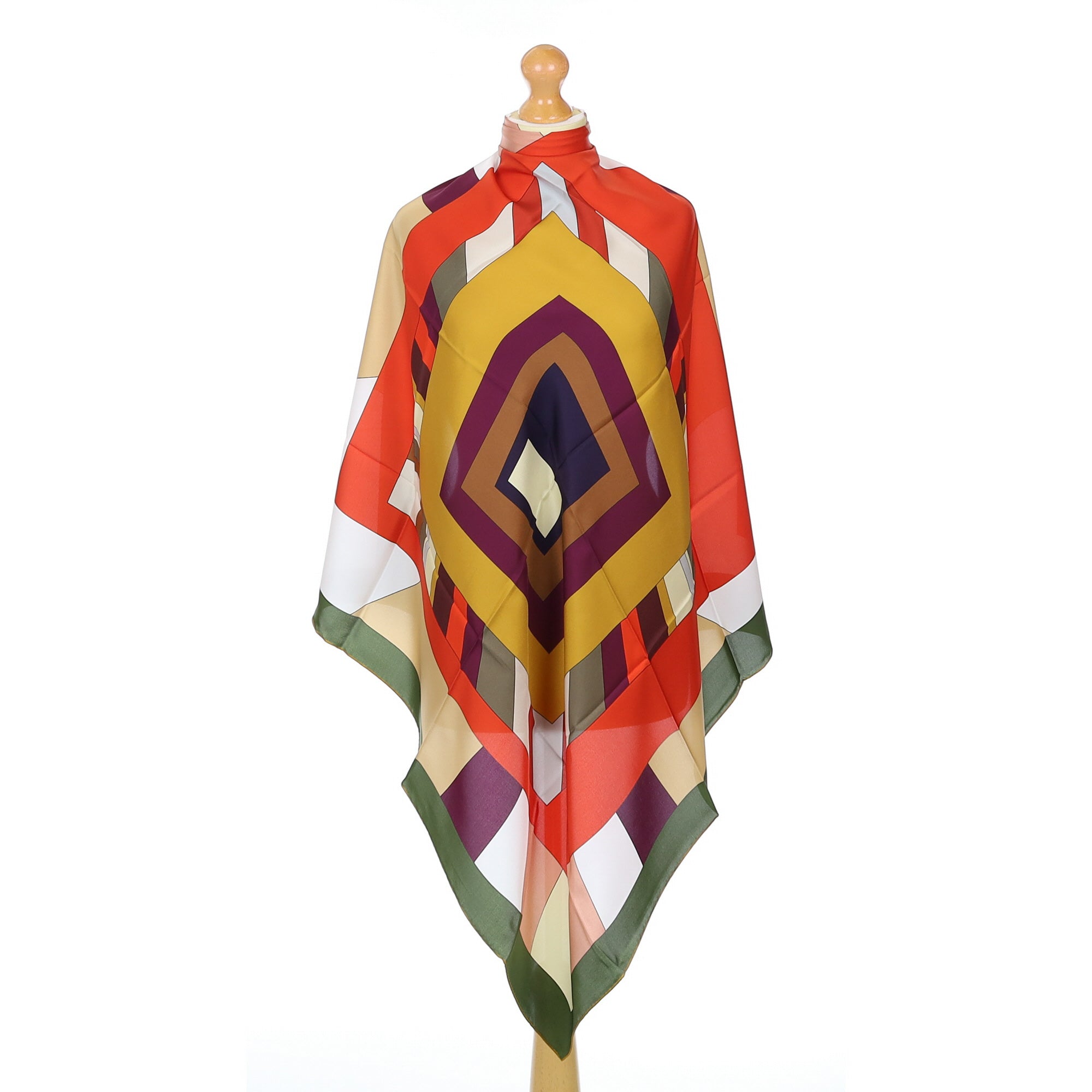 Brand New Italian Pink and Green Block Pattern Silk Scarf