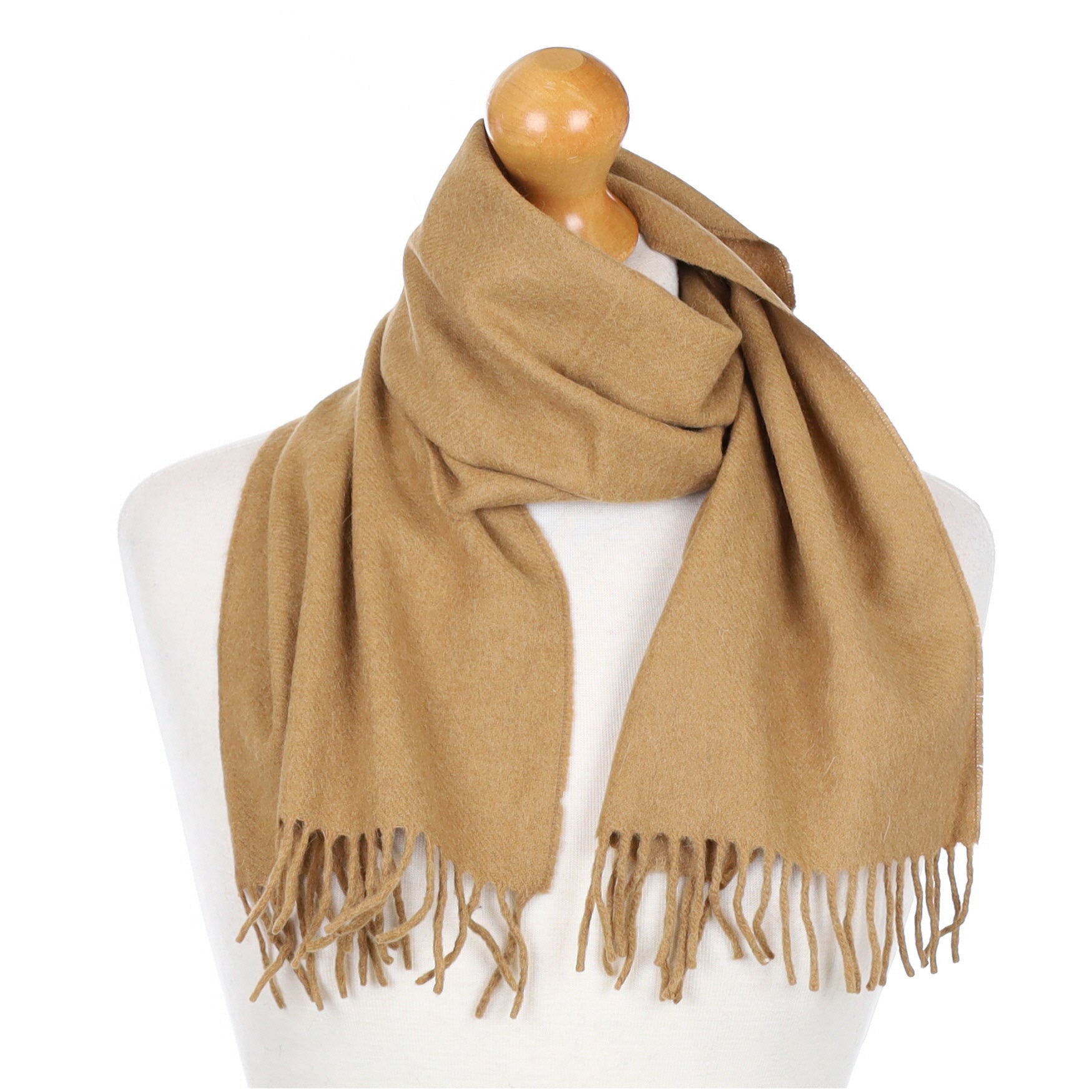 Camel Brown Fringed Cashmere Woven Scarf