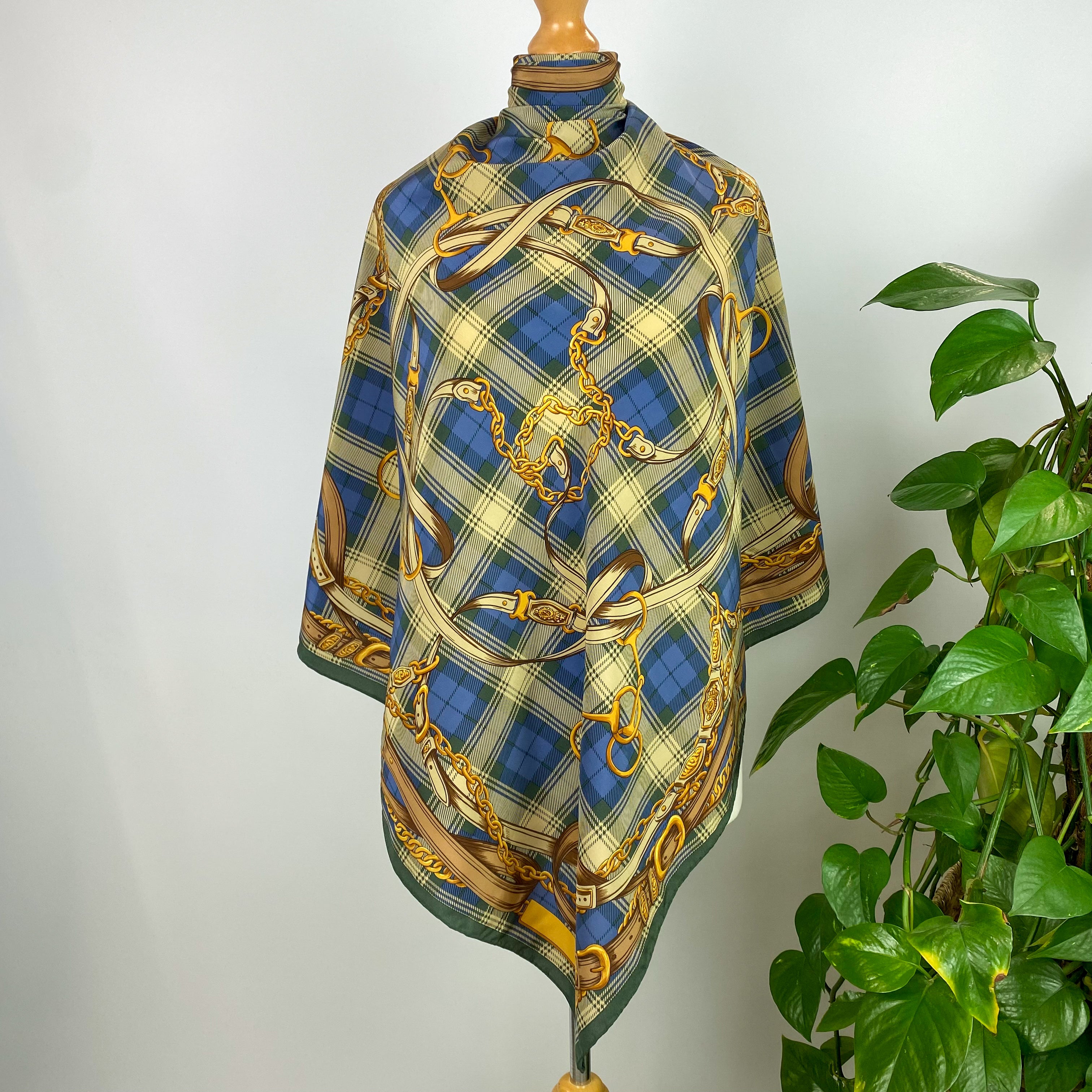 Buckle and Check Design Silk Scarf