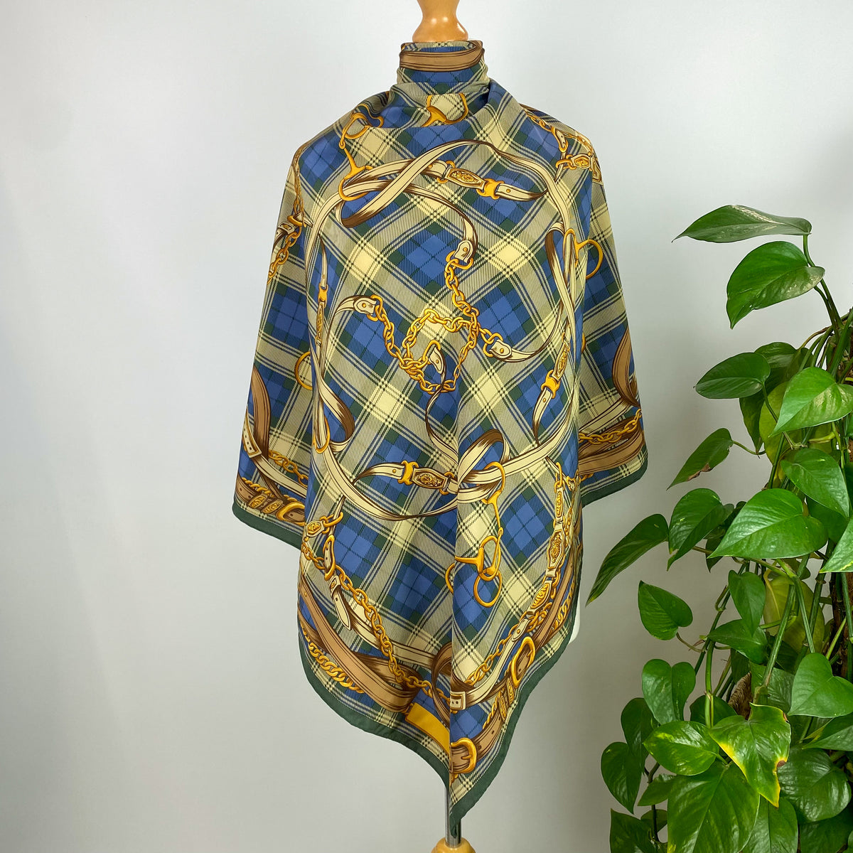 Buckle and Check Design Silk Scarf