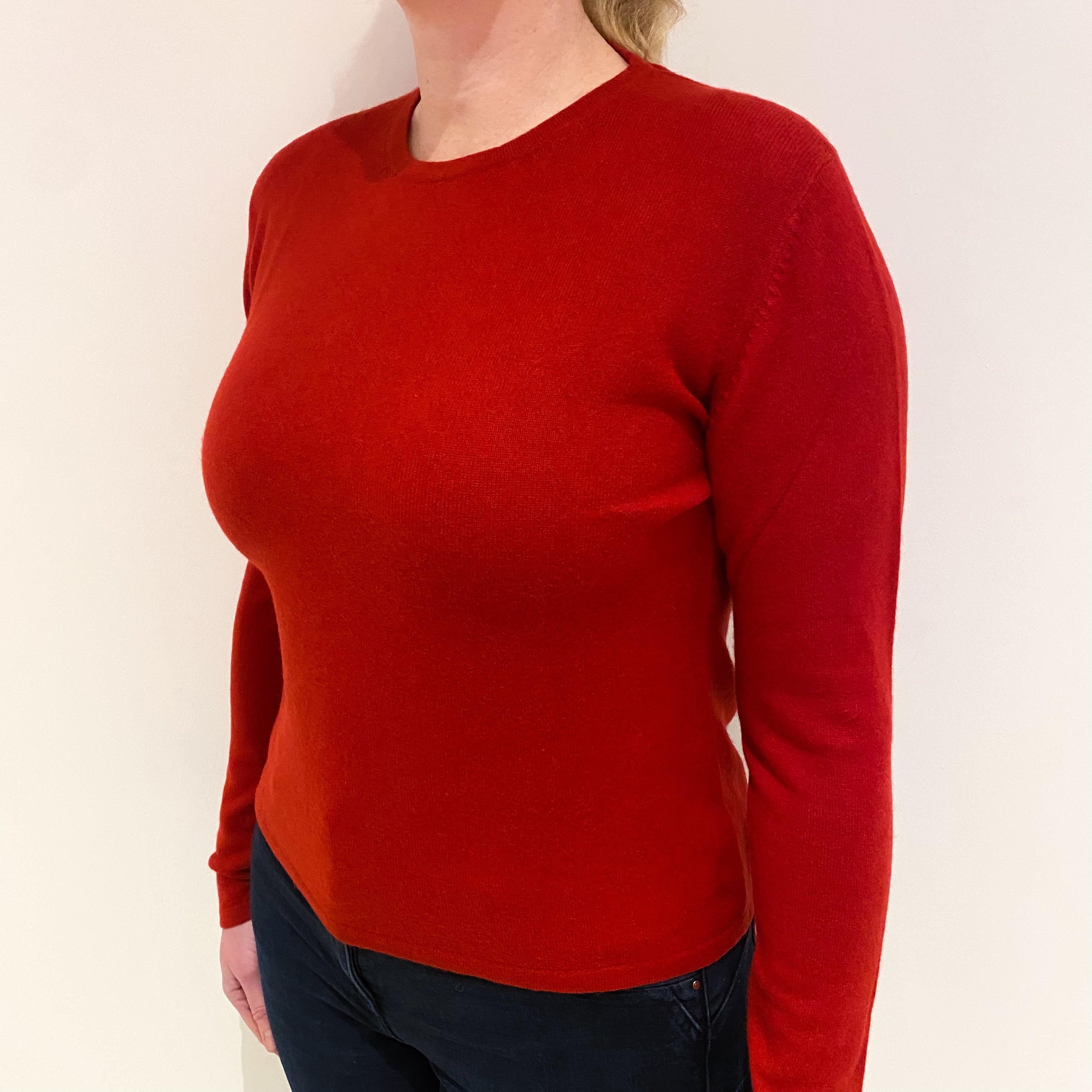 Scarlet Red Cashmere Crew Neck Jumper Large