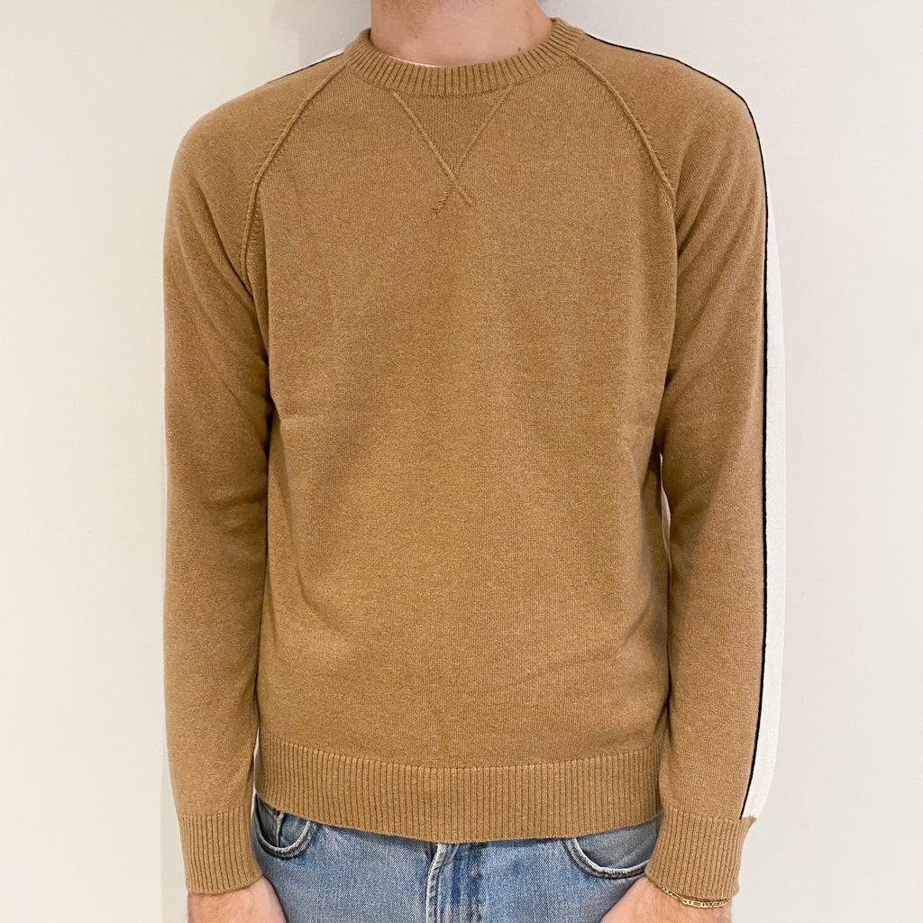 Men’s Brand New Scottish Camel Brown Stripe Crew Neck Jumper Medium