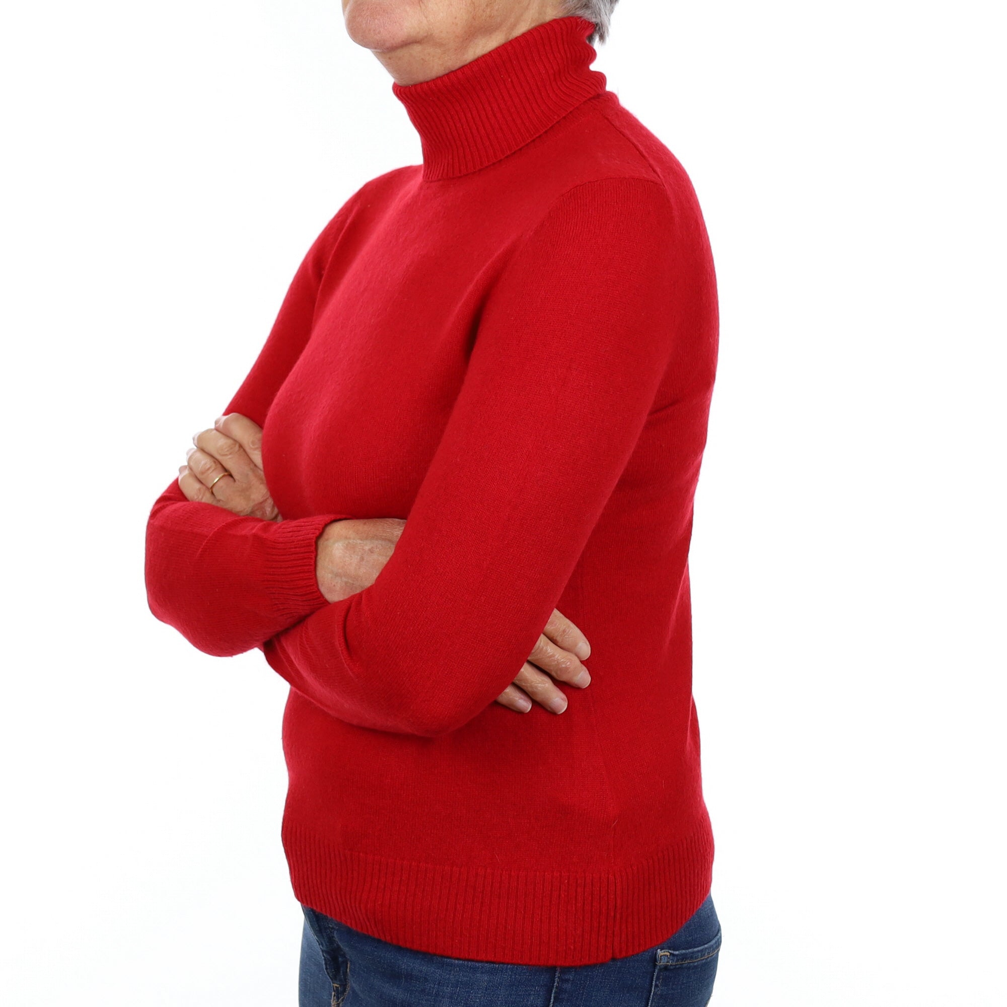 Scarlet Red Cashmere Polo Neck Jumper Medium