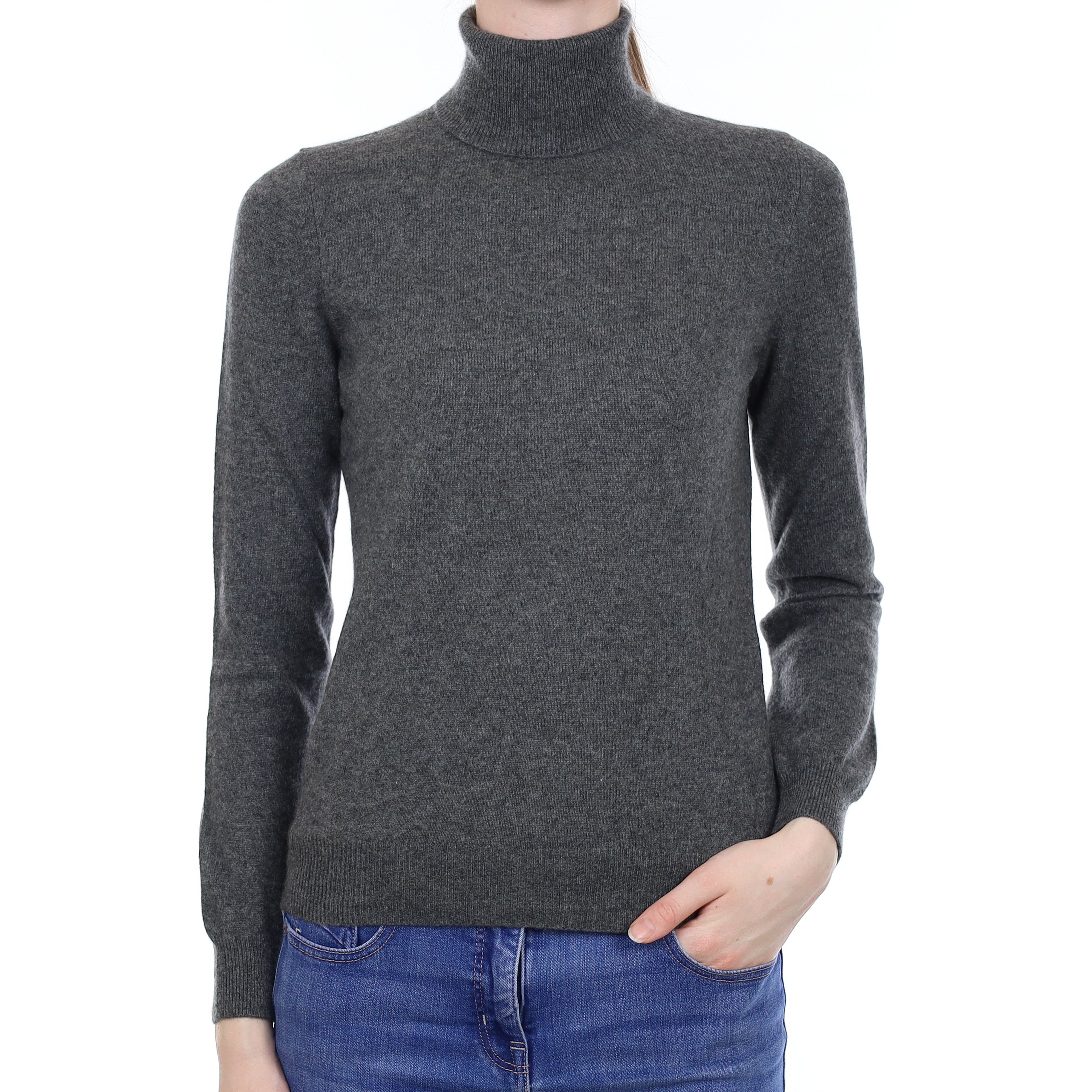 Slate Grey Cashmere Polo Neck Jumper Extra Small