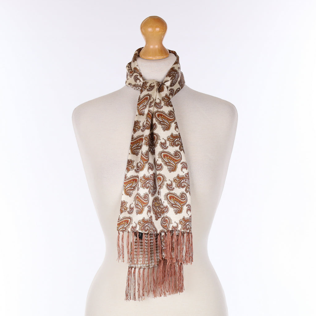 Tootal Brown Paisley Double Faced Silk Scarf