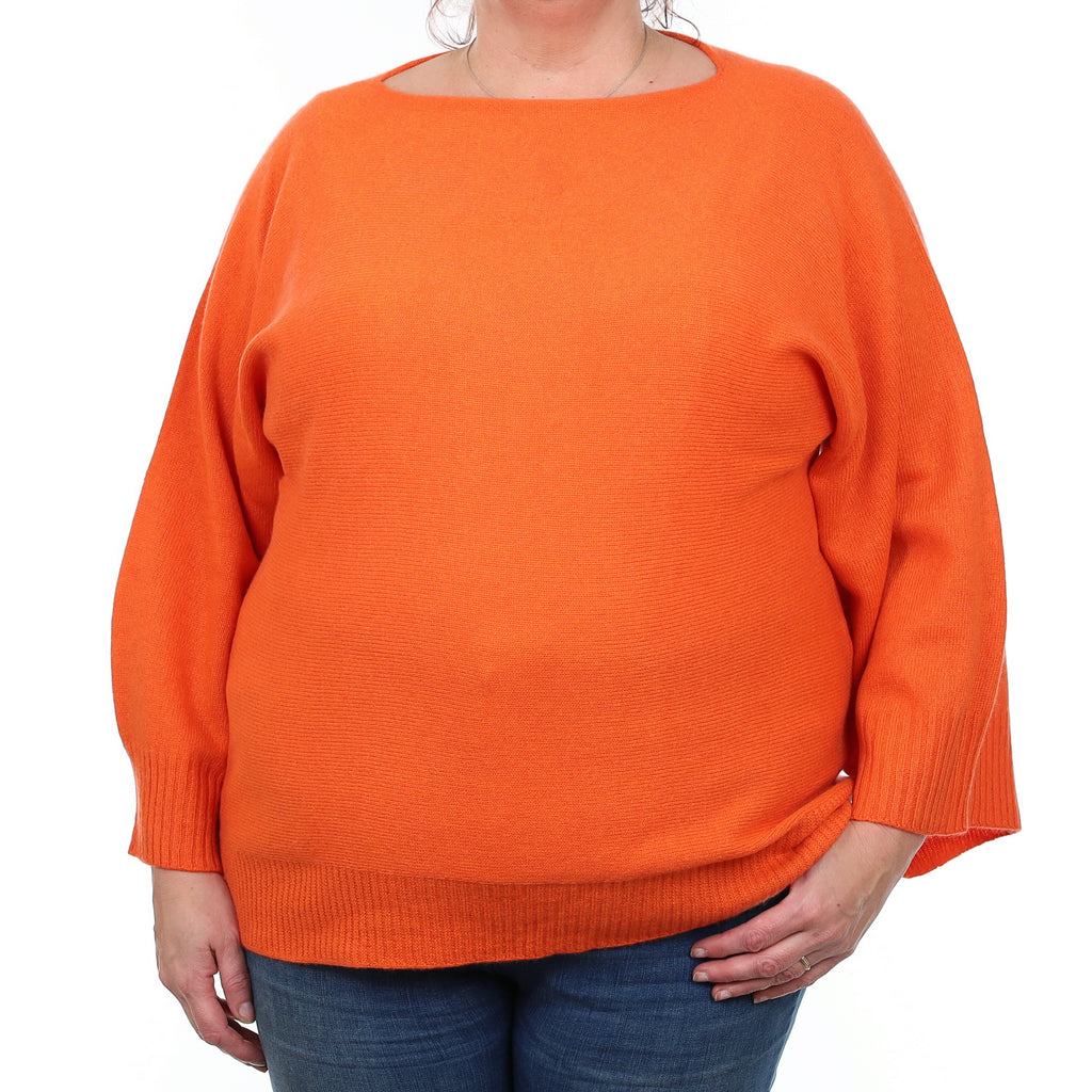 Johnston’s Fiery Orange Cashmere Slash Neck Jumper Extra Large