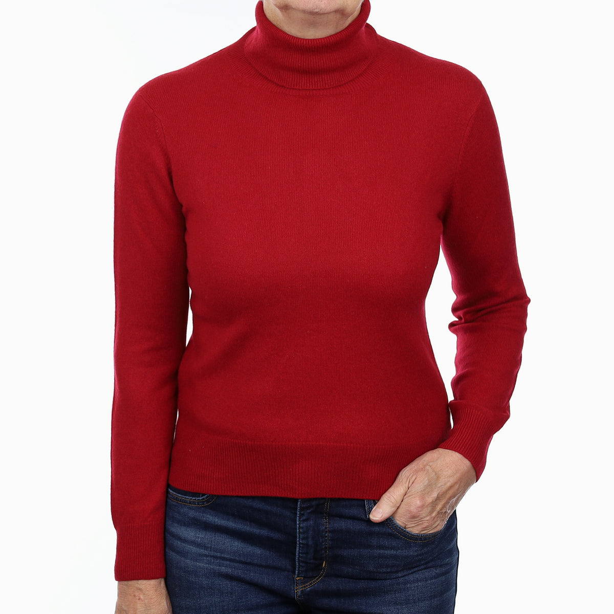 Ruby Red Cashmere Polo Neck Jumper Medium