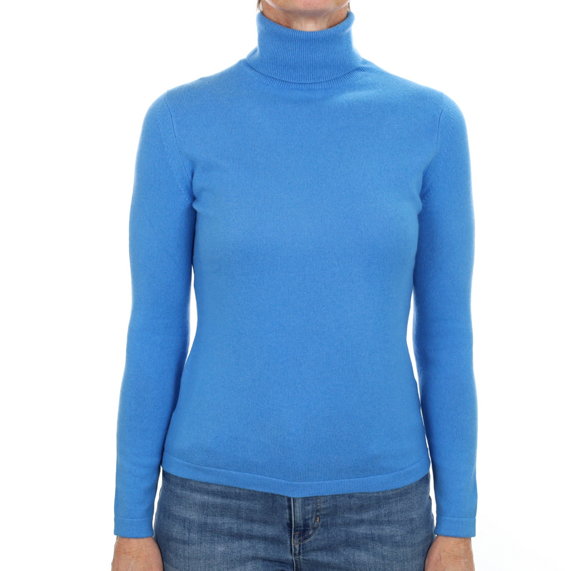 Mediterranean Blue Cashmere Polo Neck Jumper Small