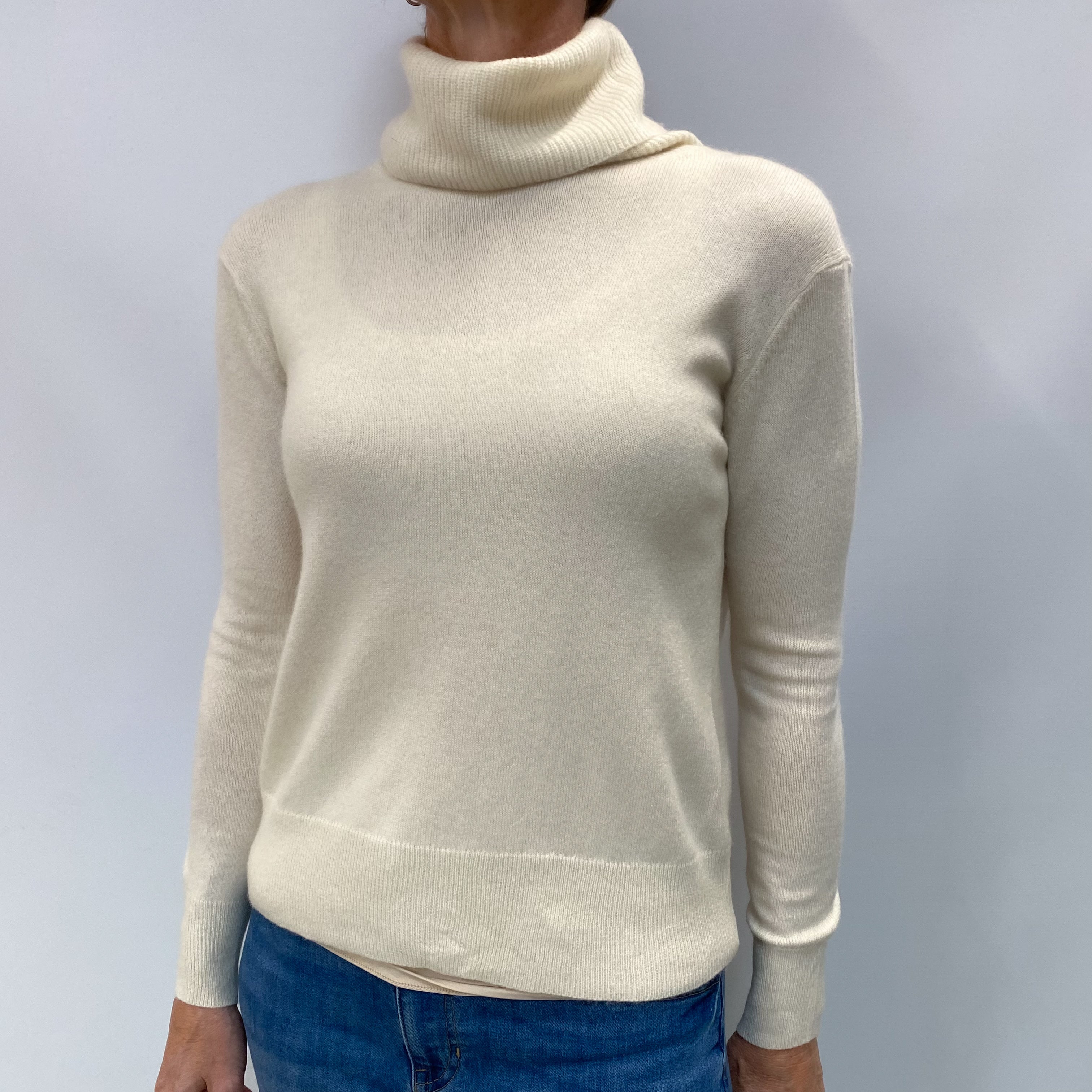 Vanilla Cream Cashmere Polo Neck Jumper Small