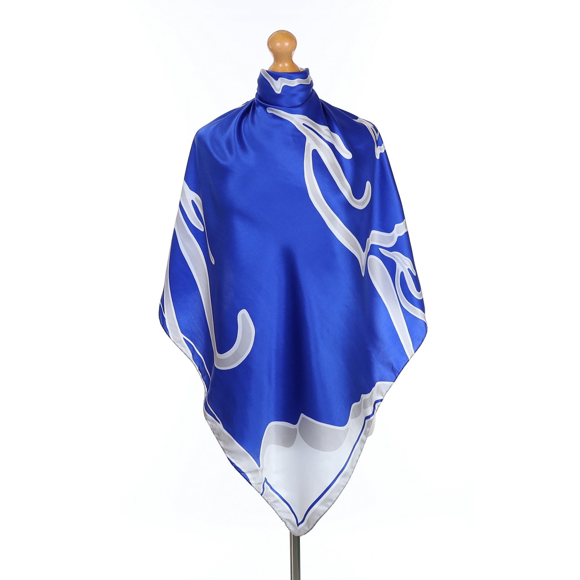 Royal Blue Patterned Silk Scarf