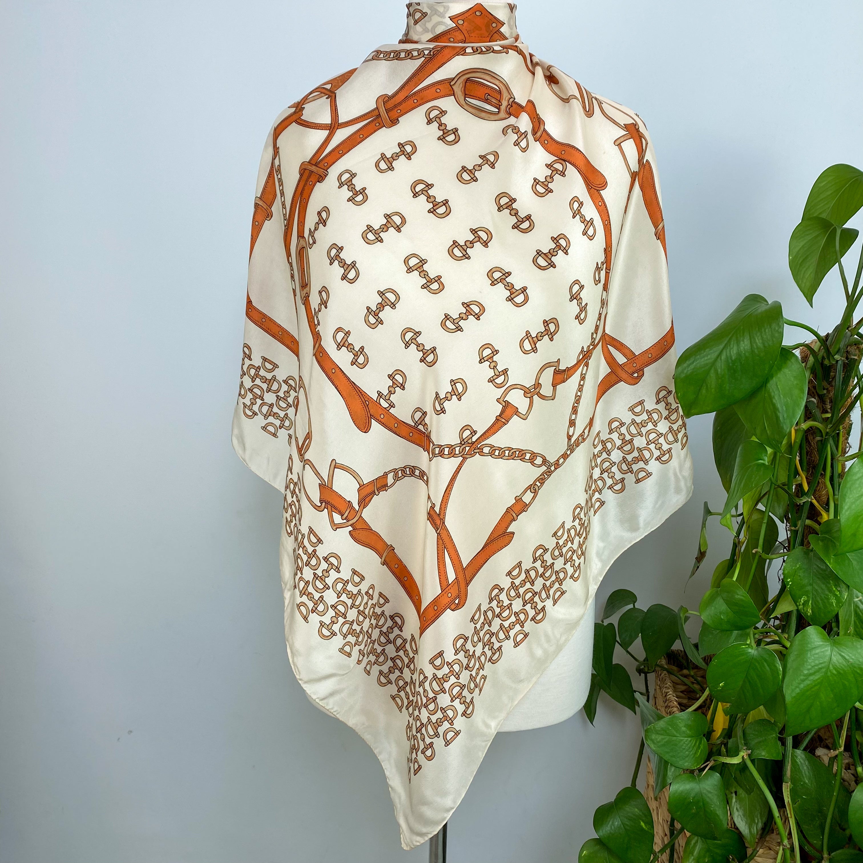 Vintage Cream Equestrian Silk Scarf
