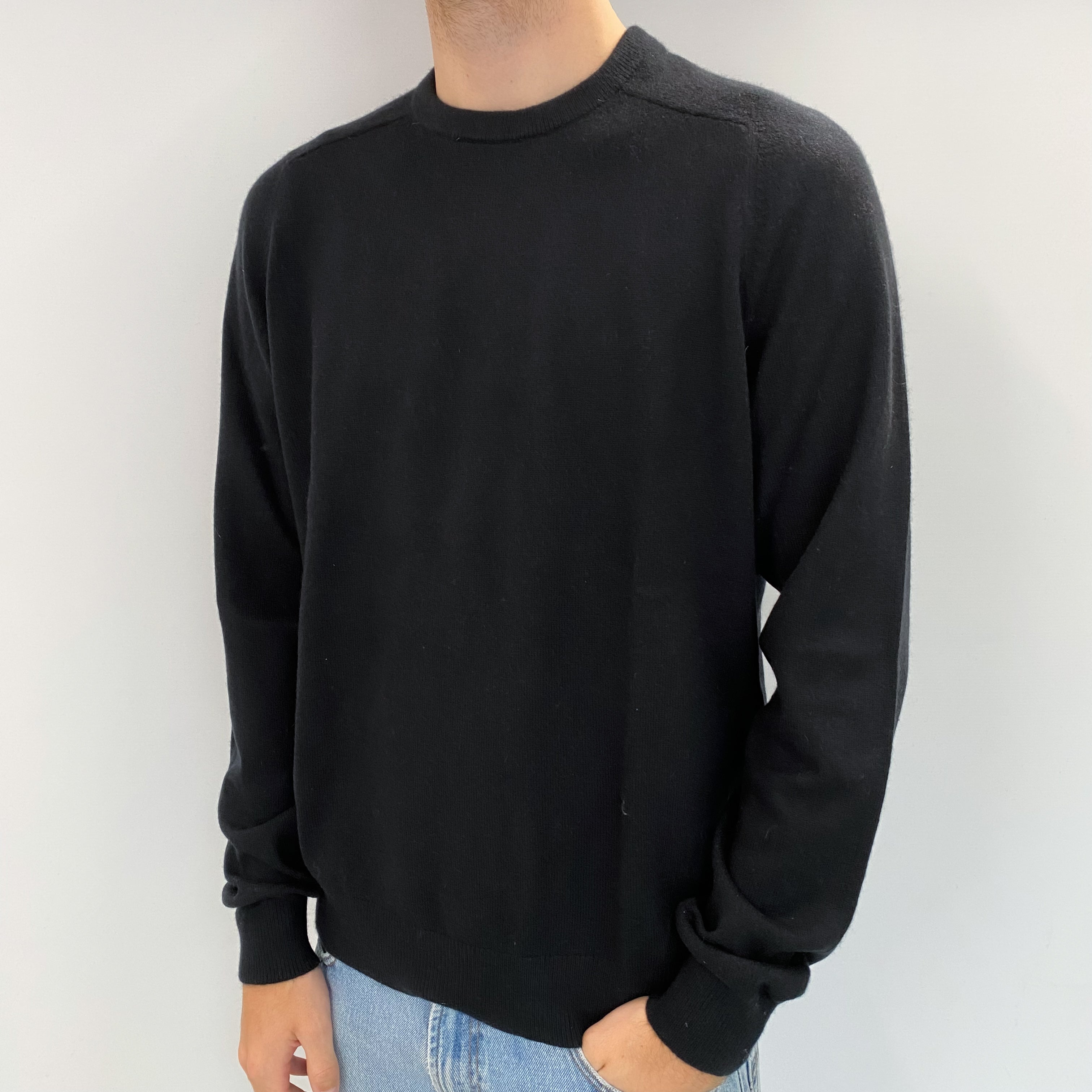 Men's Black Cashmere Crew Neck Jumper Large Tall