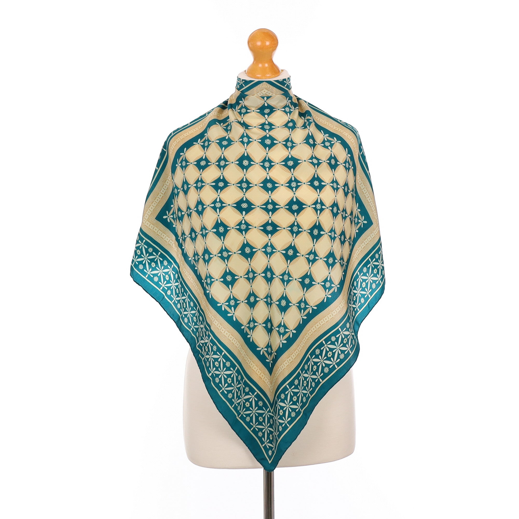 1970’s Teal Patterned Vintage Silk Scarf