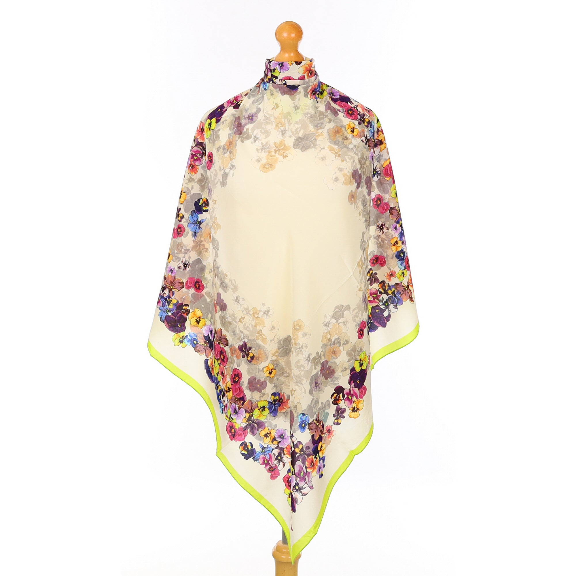 Italian Cream and Multi Coloured Floral Silk Scarf