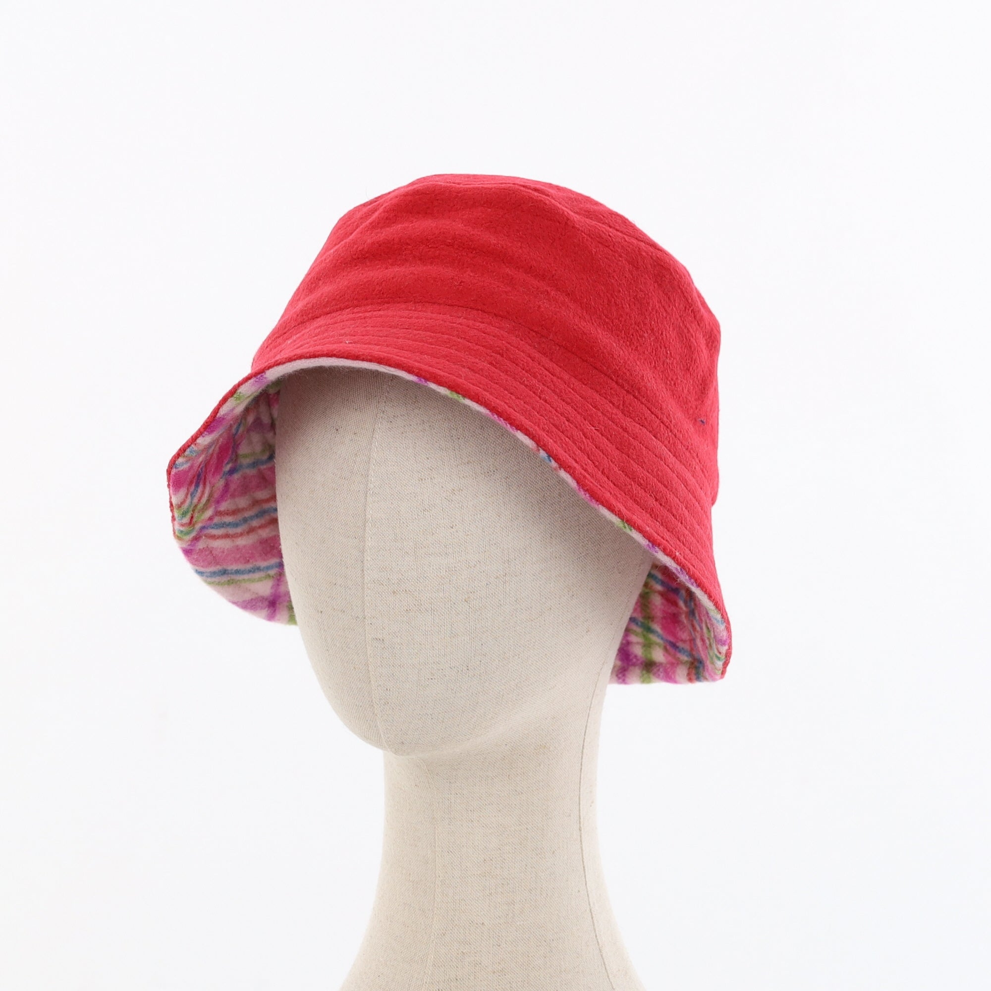 Unisex Magenta Check Reversible Cashmere Bucket Hat Men’s - M Women’s - L