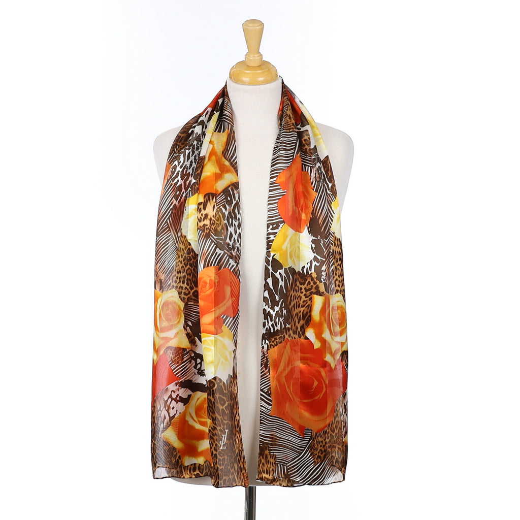 Immaculate Jammers & Leufgen Orange and Brown Patterned Silk Scarf