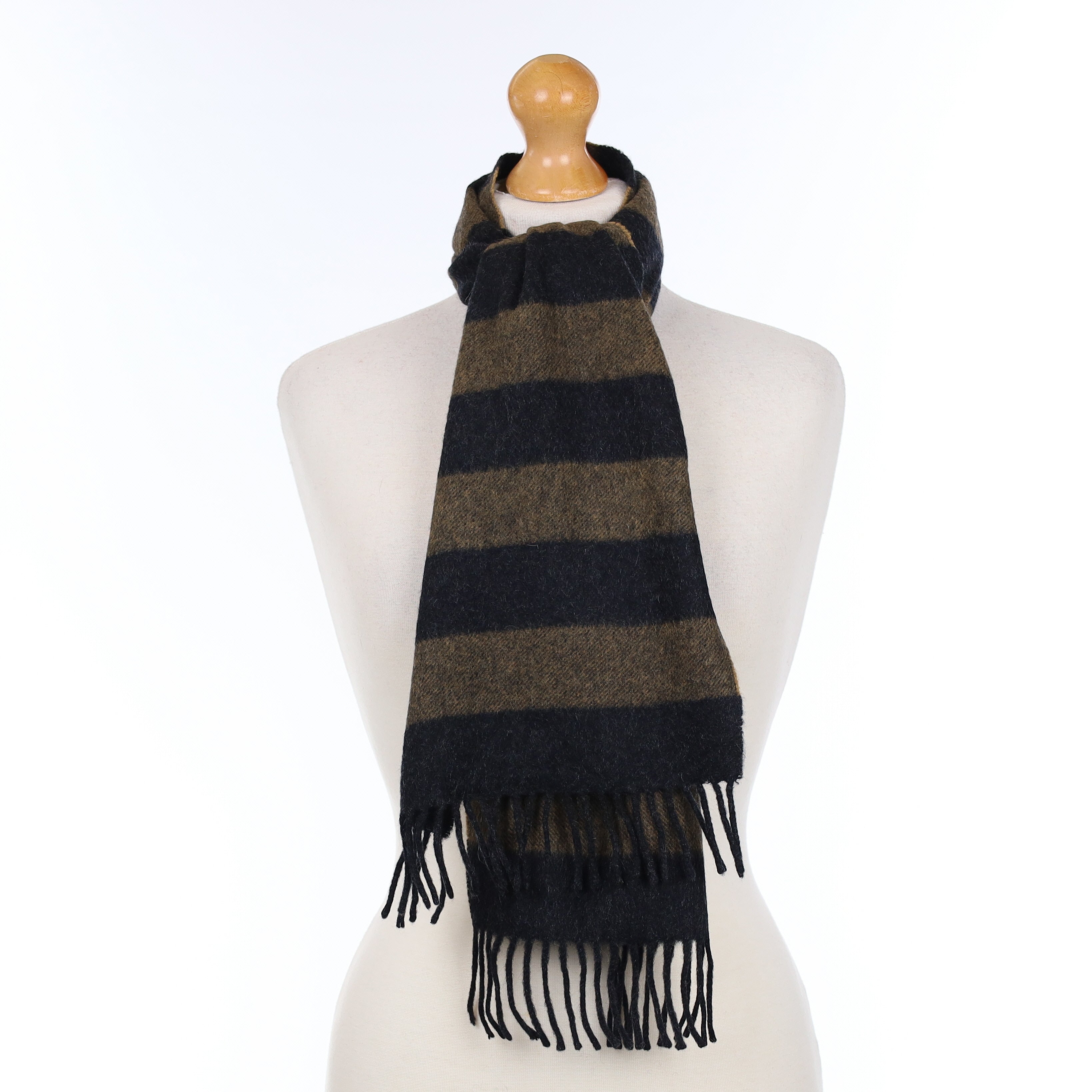 English Meg Cohen Charcoal and Brown Striped Cashmere Woven Scarf