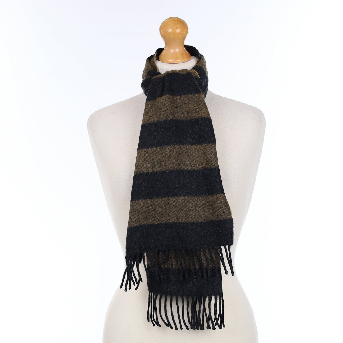 English Meg Cohen Charcoal and Brown Striped Cashmere Woven Scarf