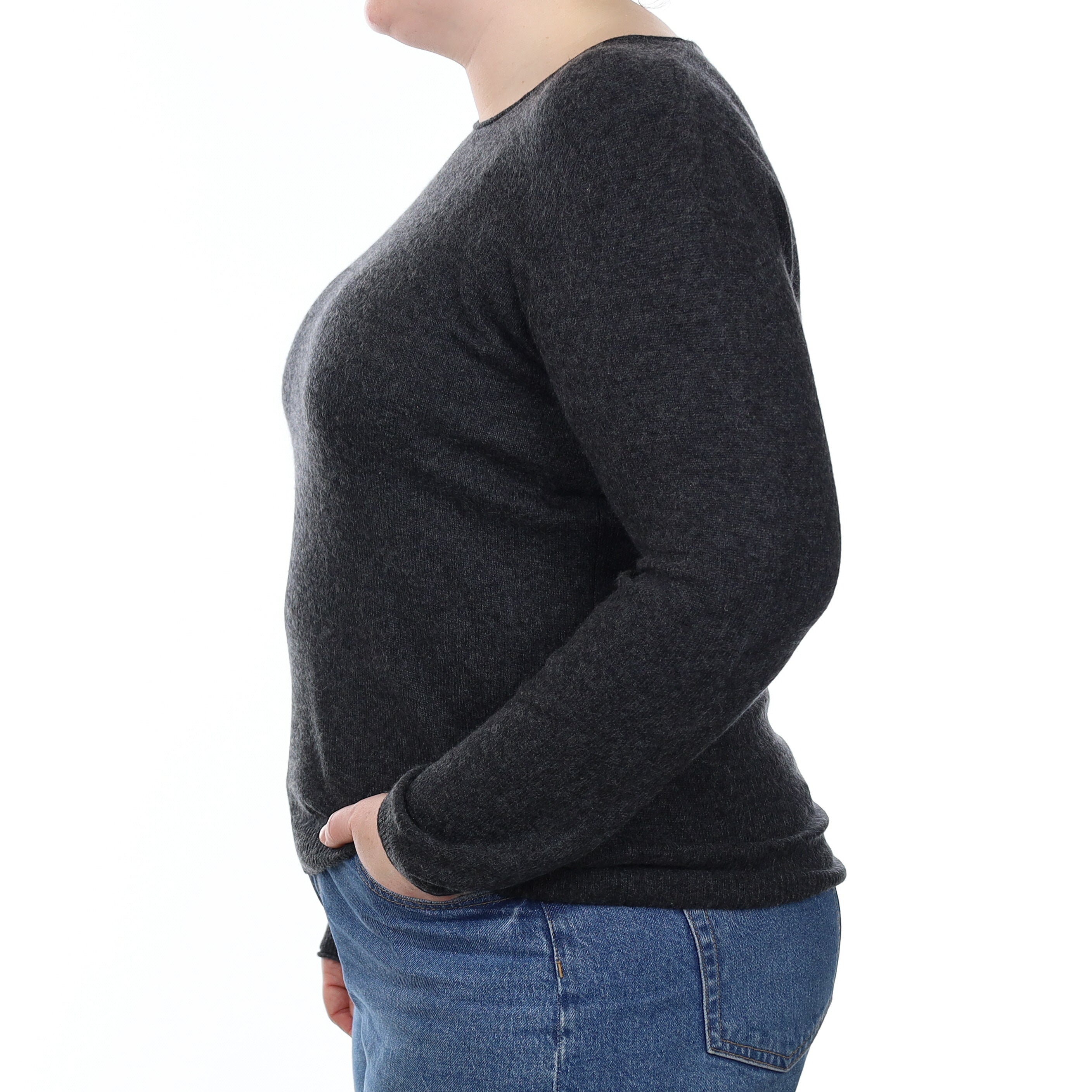 Charcoal Grey Cashmere Scoop Neck Jumper Large