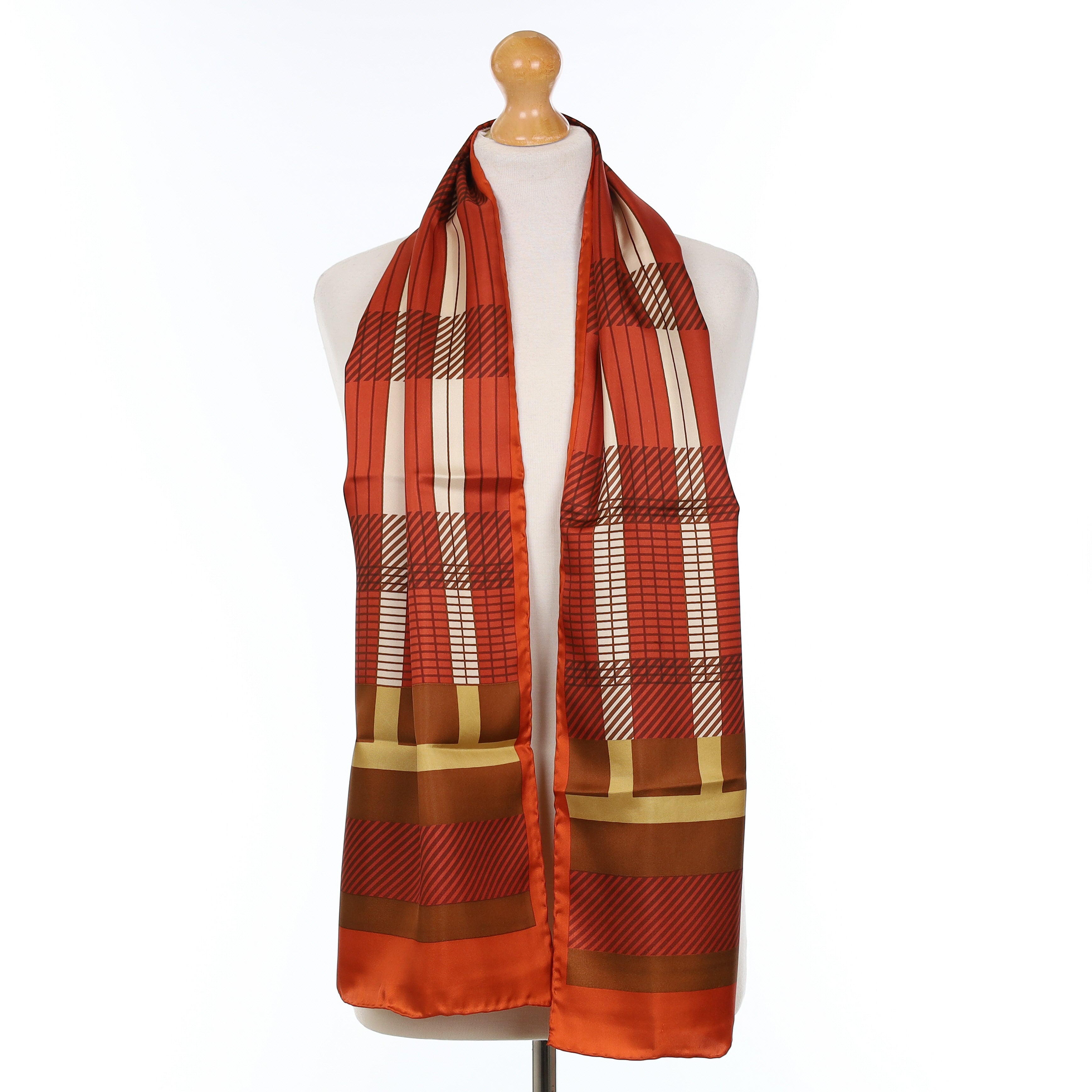 Brand New Rust Orange Striped Silk Scarf