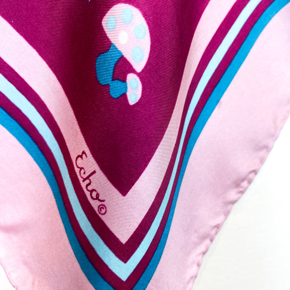 Magenta Mushroom Patterned Vintage Silk Scarf