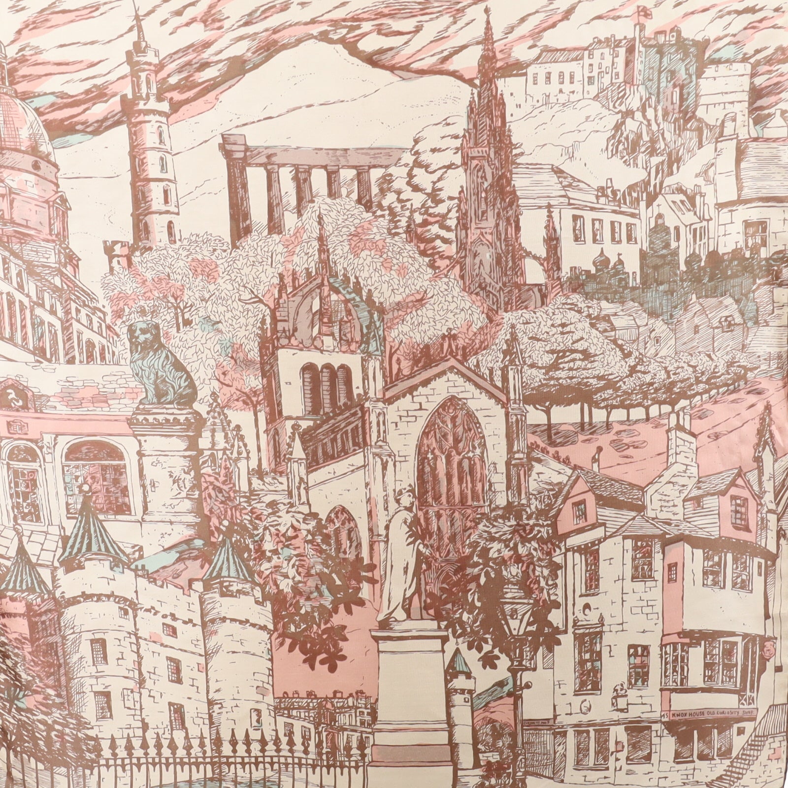 1970s Richard Allan City Scene Vintage Silk Scarf