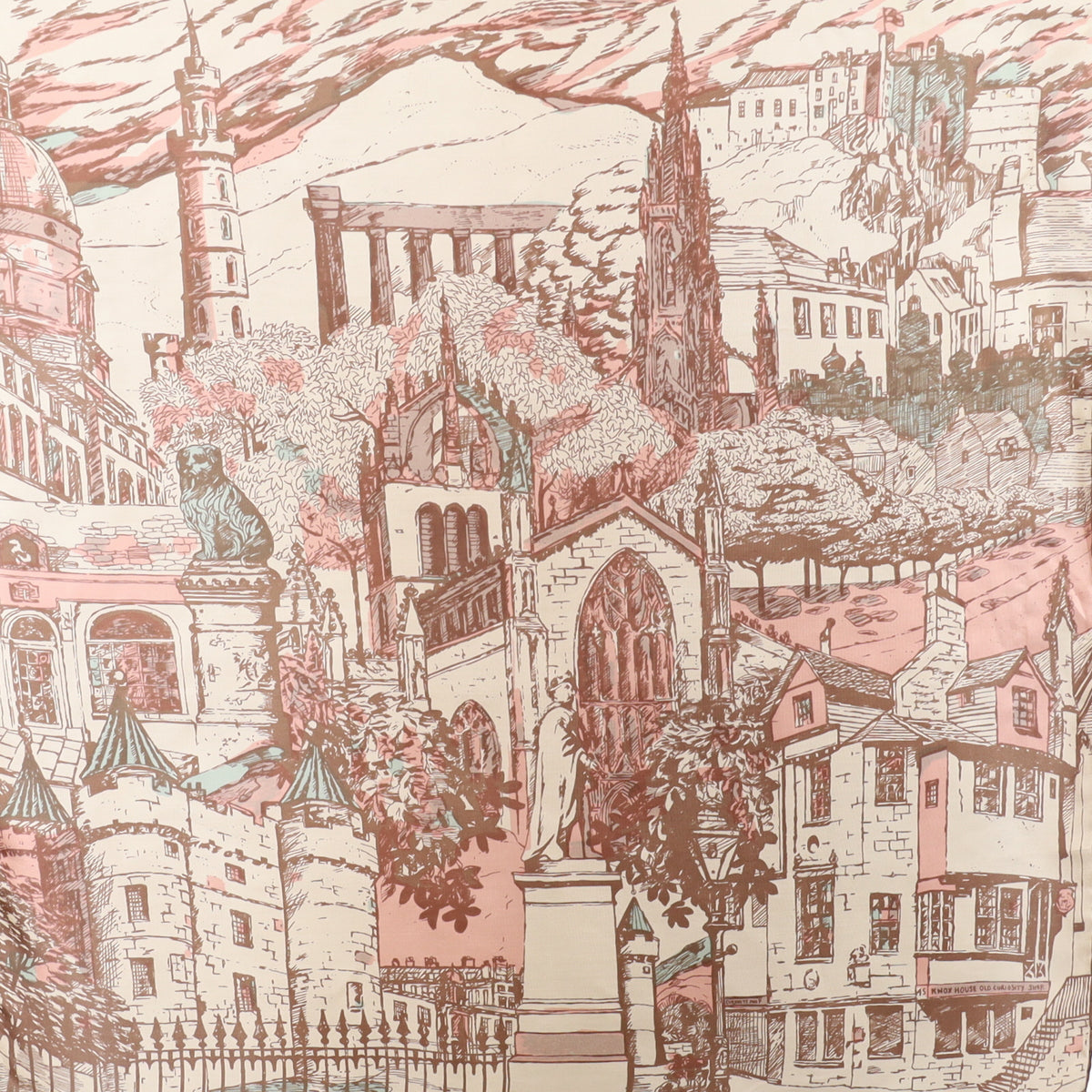 1970s Richard Allan City Scene Vintage Silk Scarf