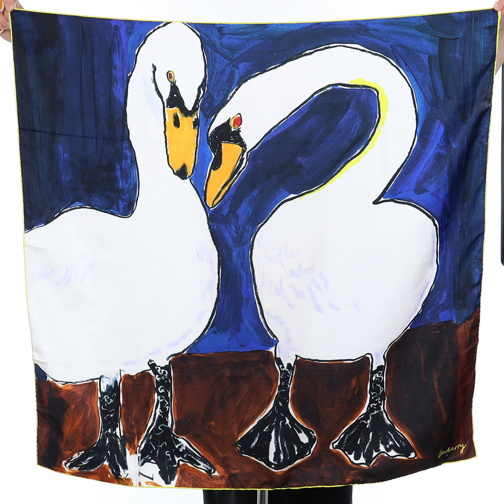 Brand New Burberry Swan Design Silk Scarf