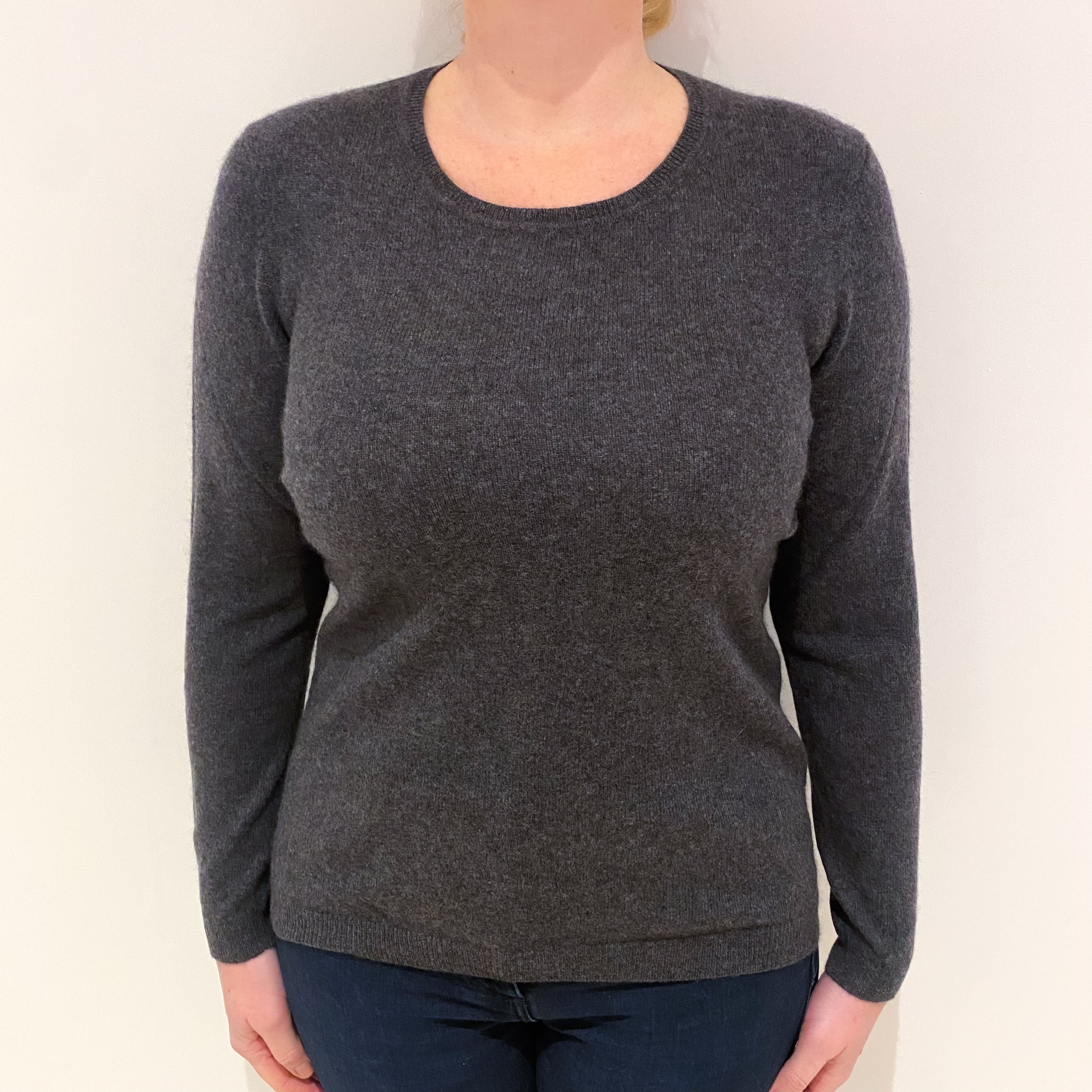 Slate Grey Cashmere Crew Neck Jumper Large