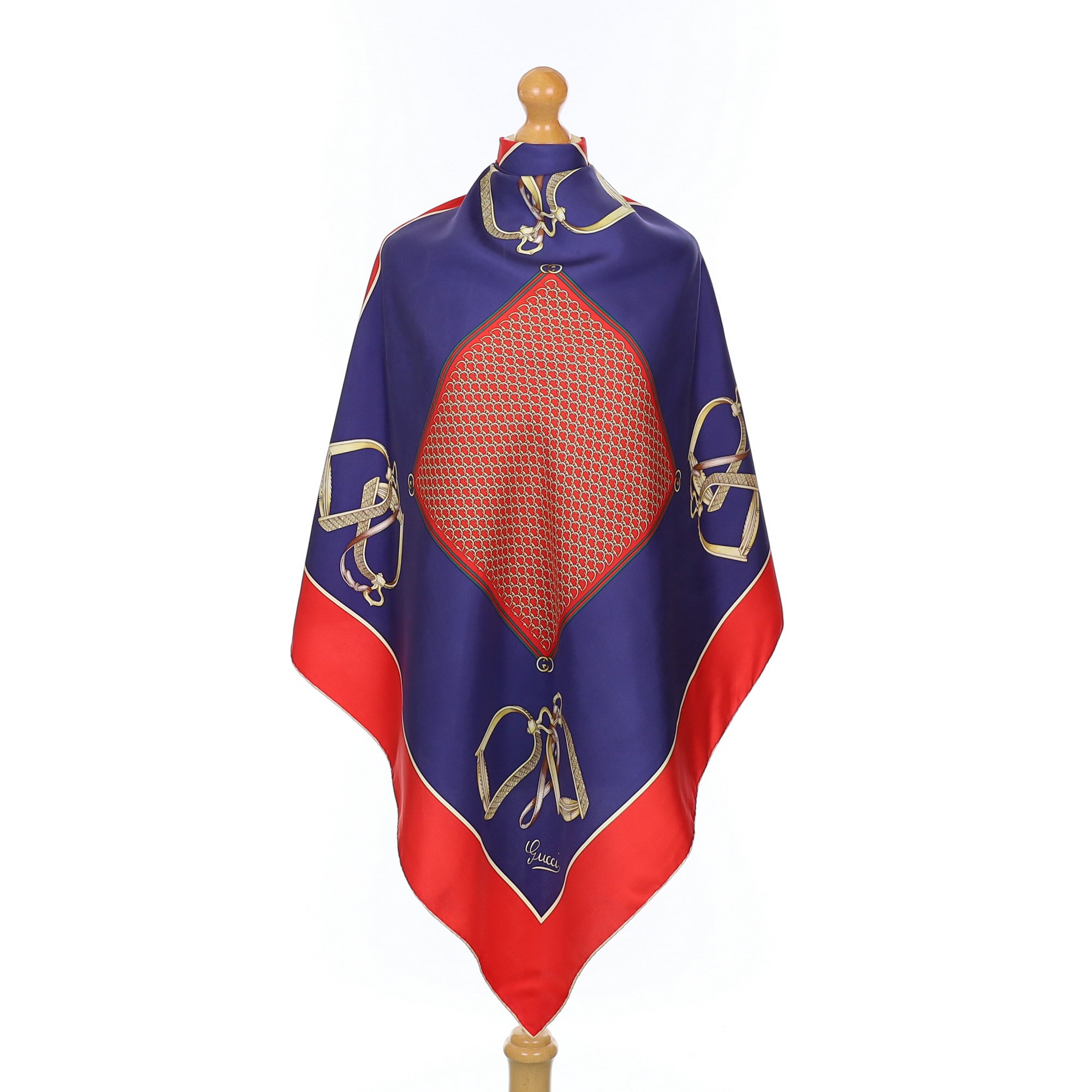 Imperfect Gucci Blue and Red Vintage Silk Scarf