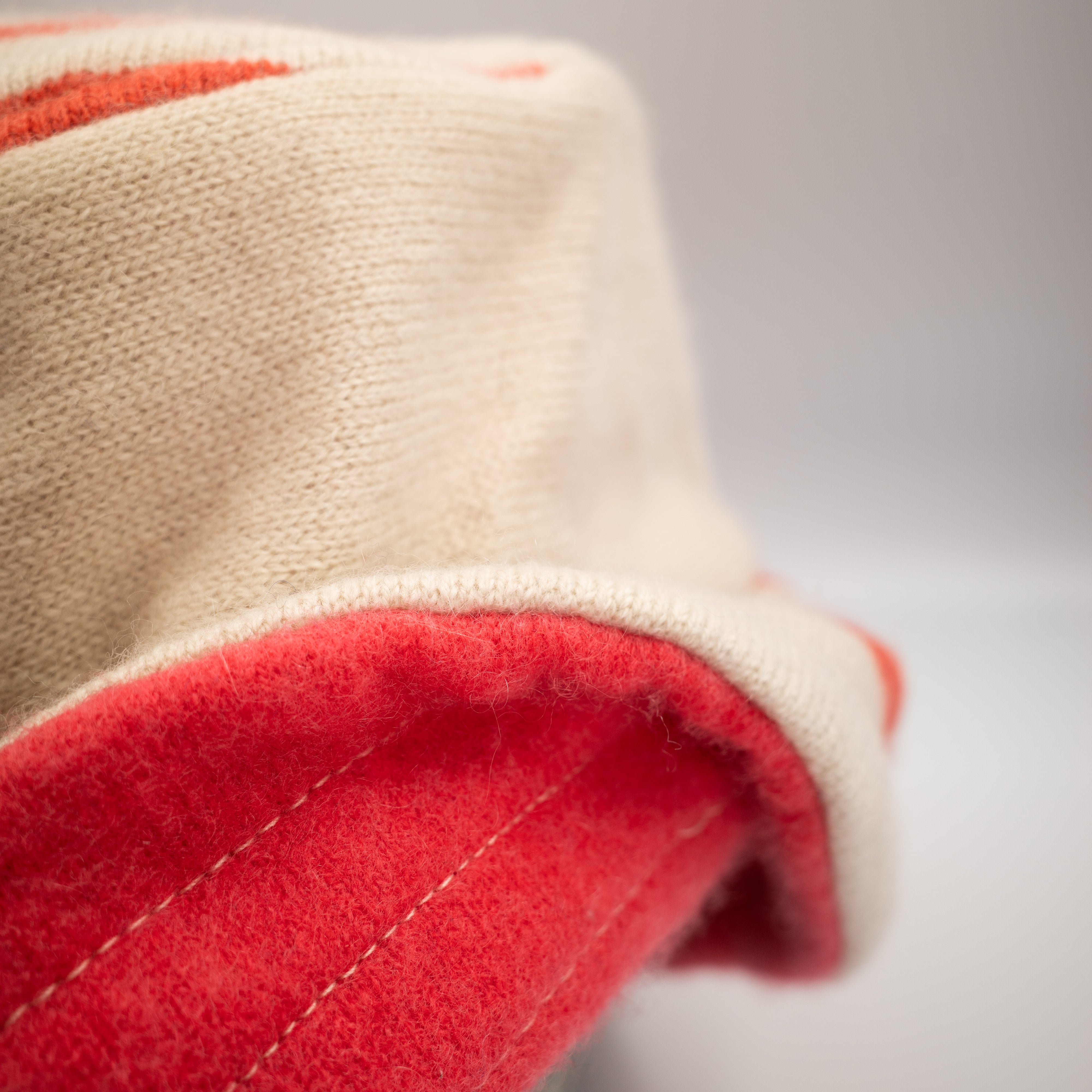 Cream and Orange Striped Reversible Cashmere Bucket Hat Medium