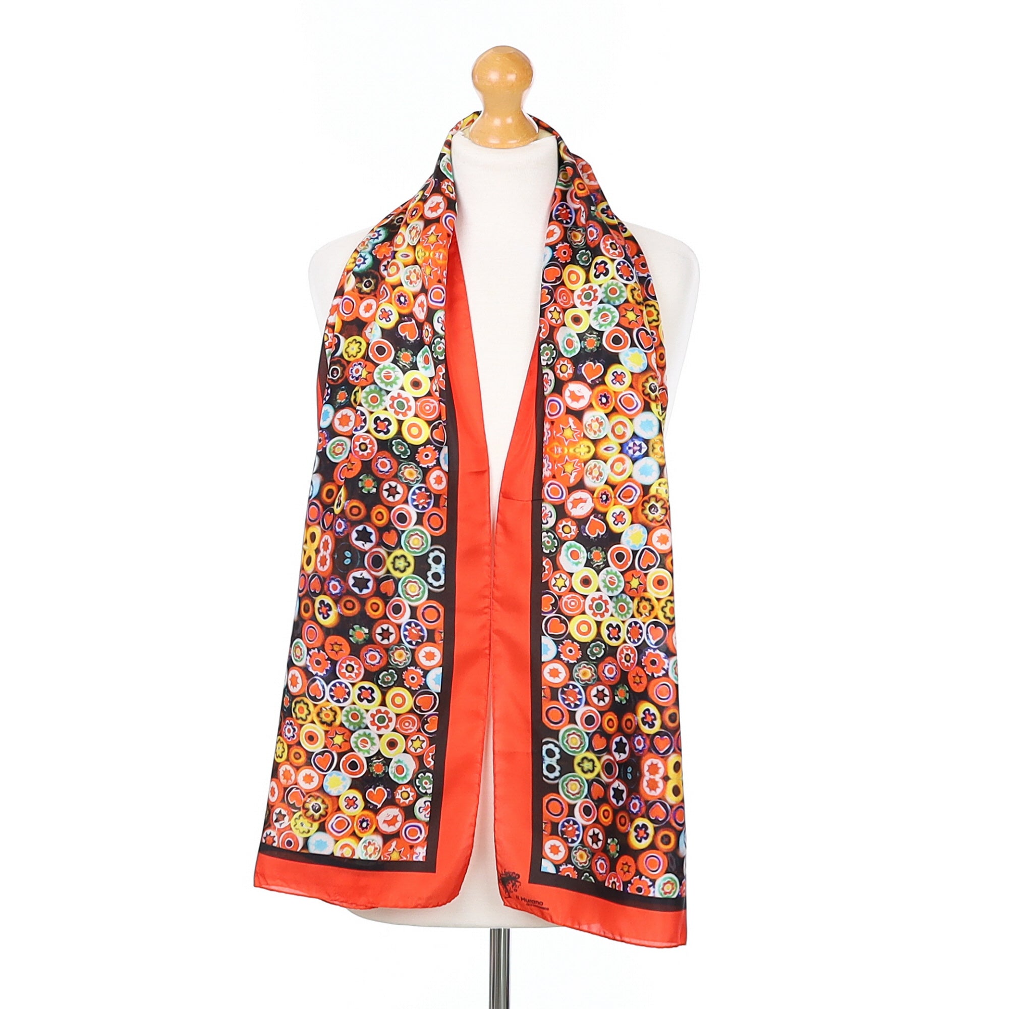 Brand New Italian Murano Red Abstract Silk Scarf
